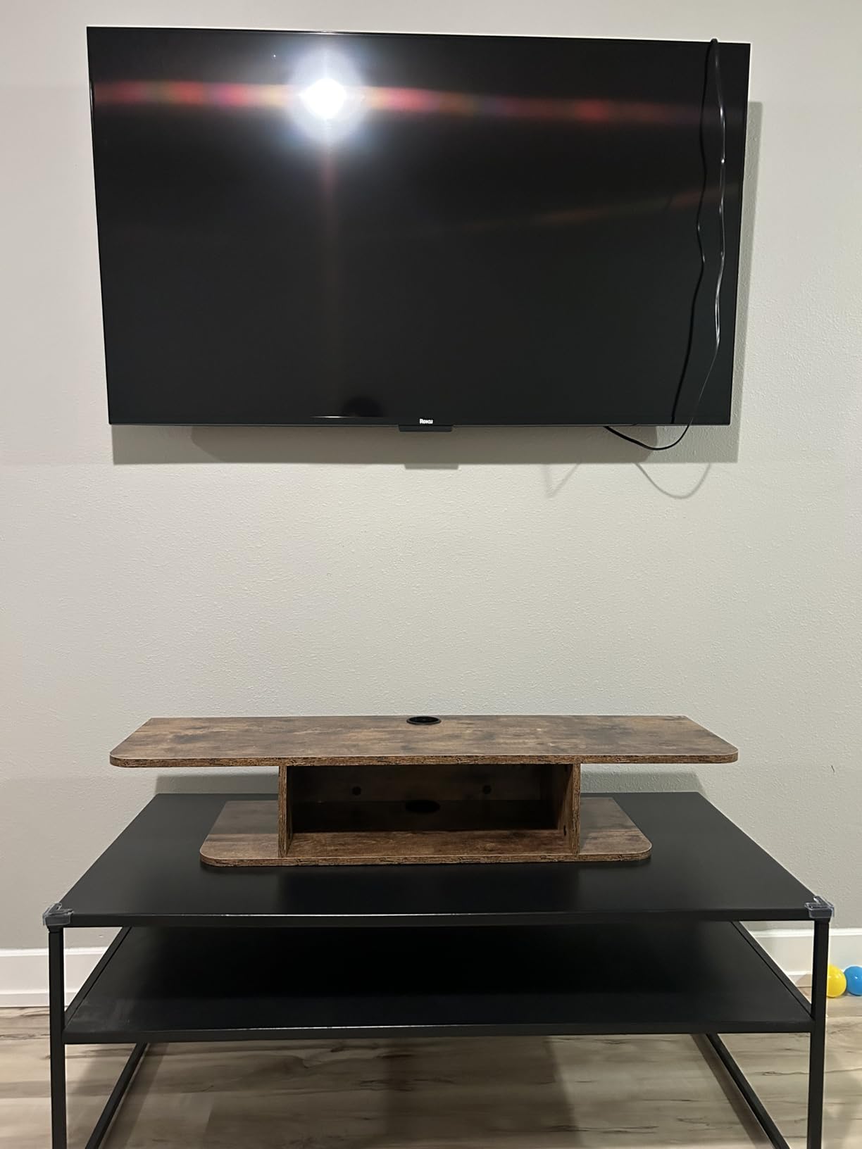 FITUEYES 2 Tier Floating TV Stand Wall Mounted, Brown customer photo 2