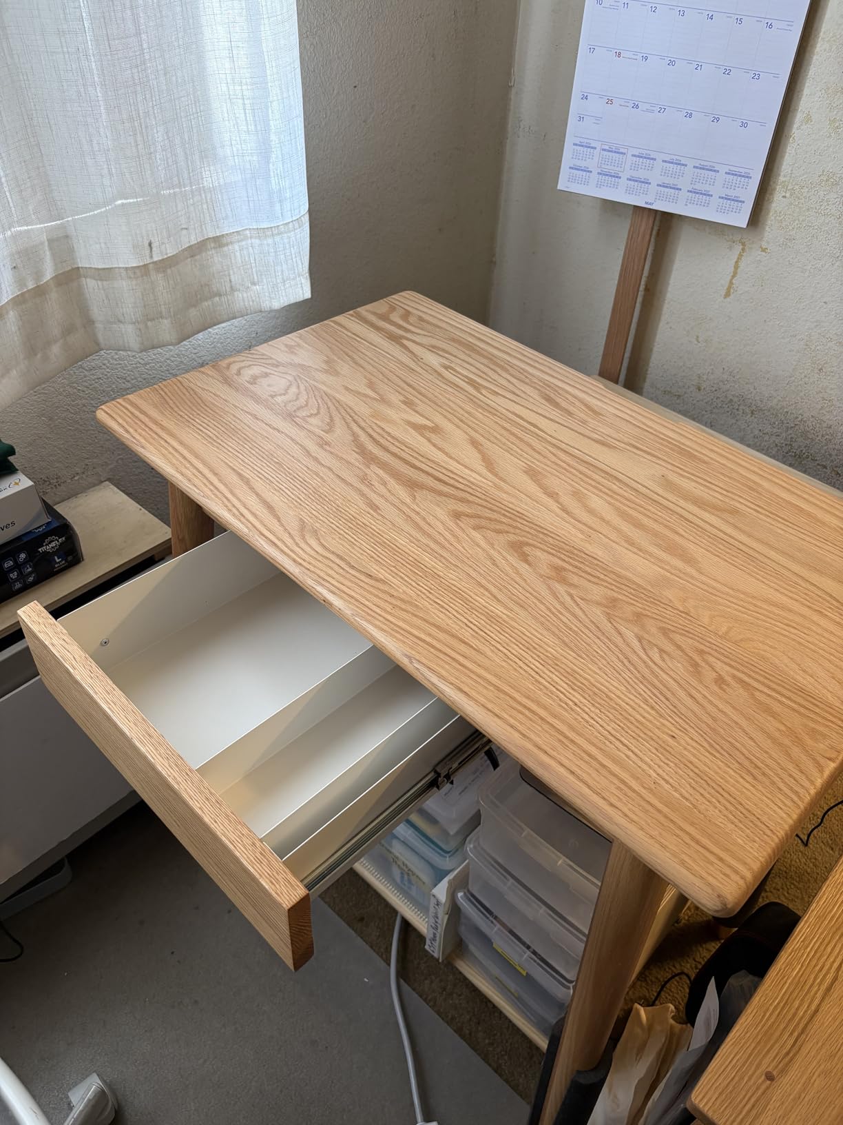 100% Solid Oak Wooden Desk Home Office Desk Mid Century Modern Writing Computer Desk with Drawer for Home Office 31