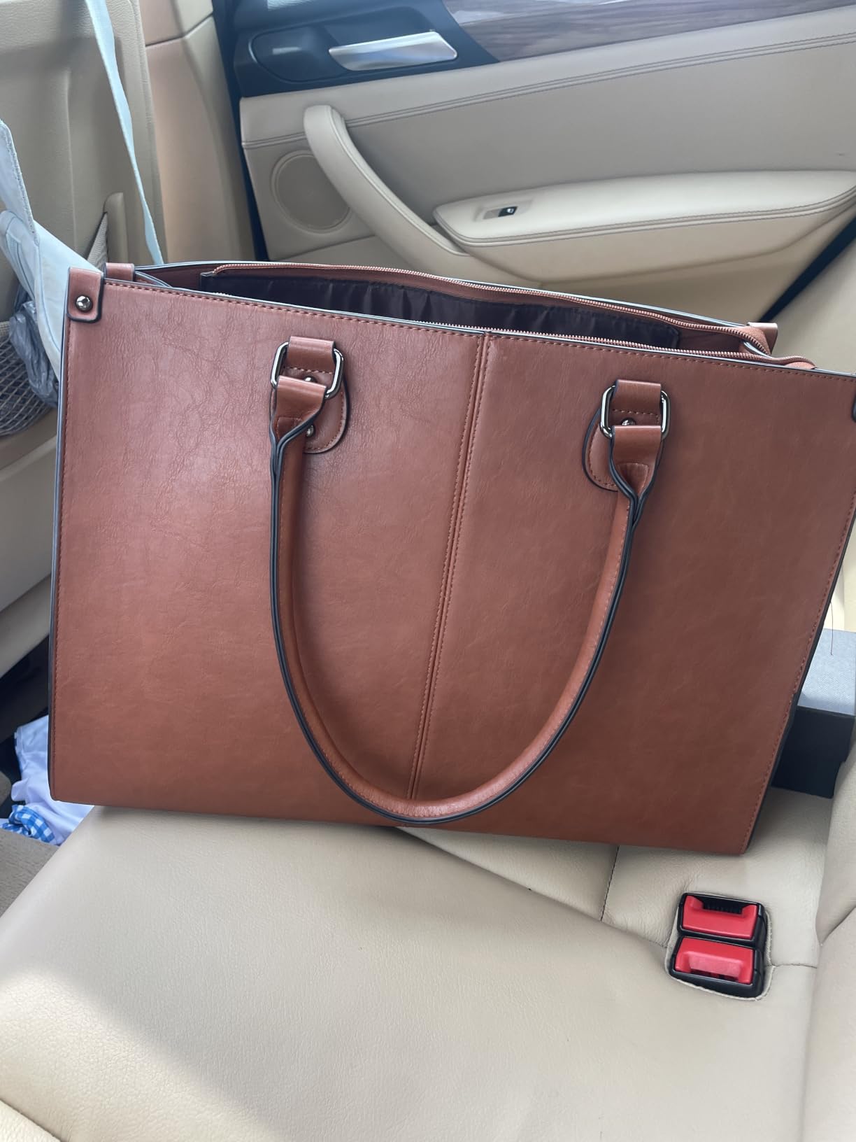 LOVEVOOK Laptop Tote Bag for Women, 15.6 Inch Professional Work Bag with Matching Clutch, Waterproof Vintage Leather Computer Tote for Office, Business Travel & Daily Use, Gift for Women customer photo 2