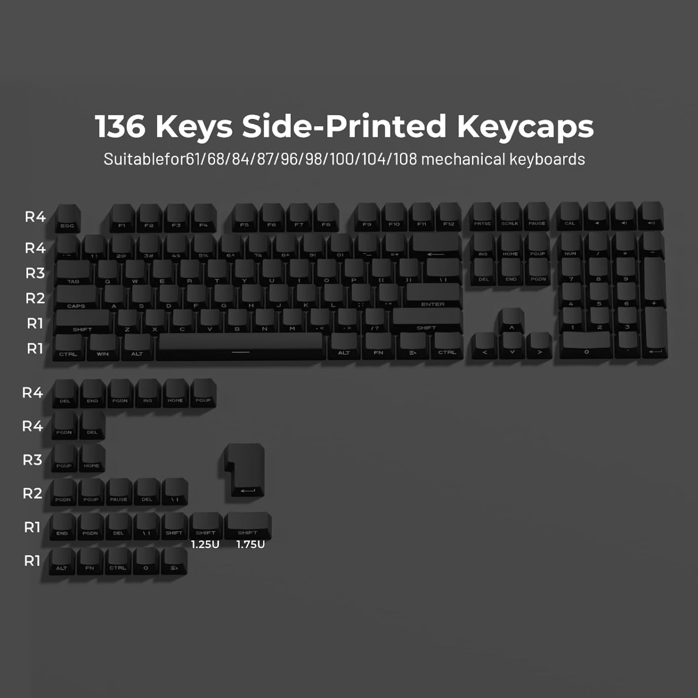 XVX PBT Keycaps - Side Printed Keycaps 60 65 75 100 Percent, Double Shot Shine Through Custom Key caps, Gradient Gray 136 Keys Set, OEM Profile, Minimalist Style for Cherry Gateron MX Switche Keyboard customer photo 2