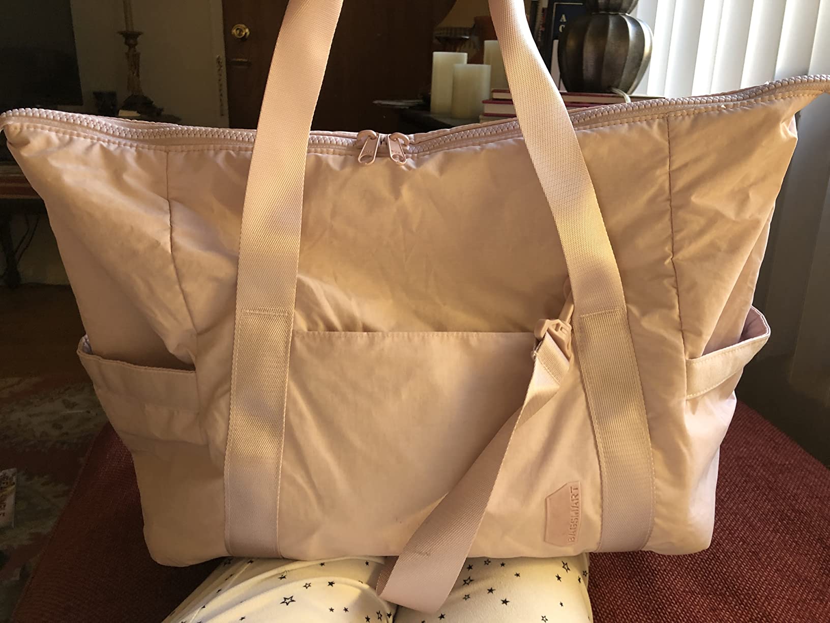 Weekender Bags for Women, BAGSMART Travel Duffel Bags with Shoe Compartment,Personal Item Travel Bag for Airlines, Carry on Overnight Tote Bag with Toiletry Bag(Beige,2pcs) customer photo 1