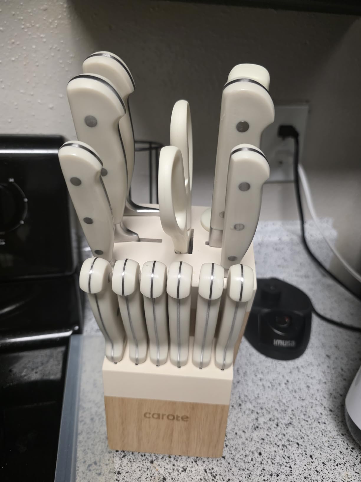 CAROTE 14-Piece Knife Set with Wood Block, Rust-Resistant, Cream customer photo 2