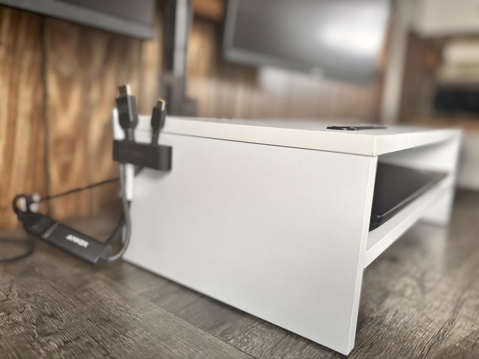 BONTEC Wooden Monitor Stand Riser for Desk, 2-Tier Computer Monitor Stand customer photo 1