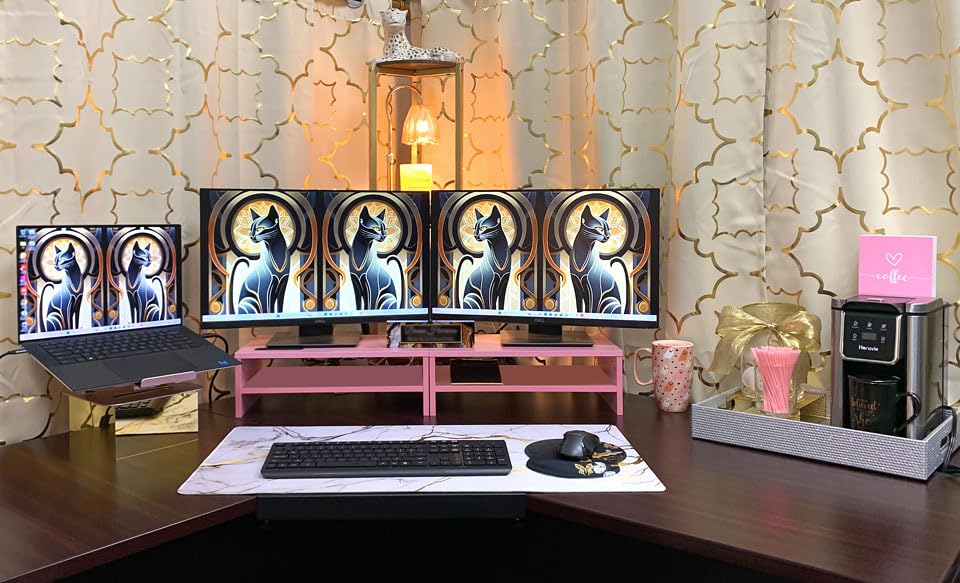 BONTEC Wooden Monitor Stand Riser for Desk, 2-Tier Computer Monitor Stand customer photo 2