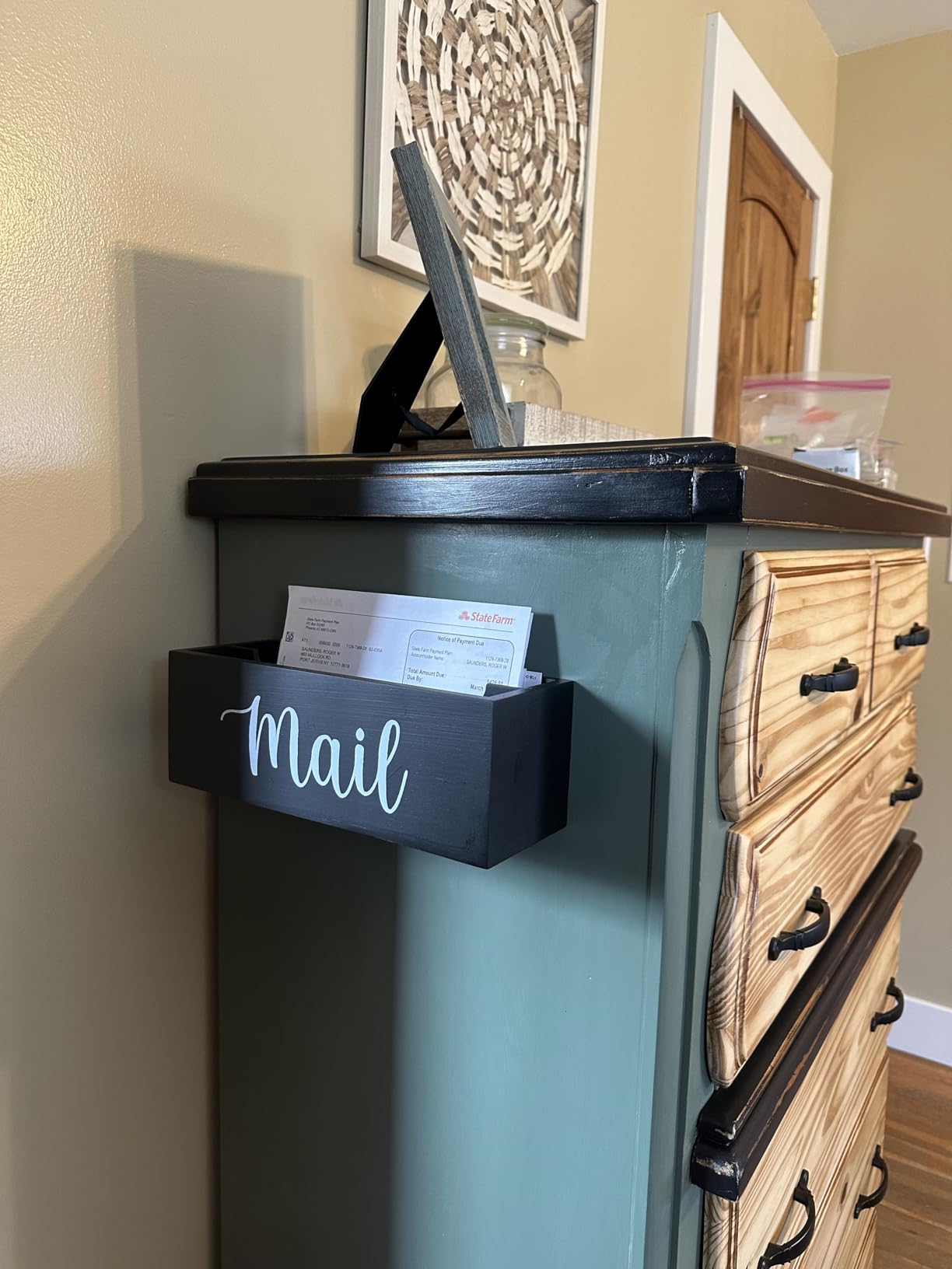 DRASTAR Mail Organizer, Mail Holder with 2 Slots, Mail Basket for Wall Table Countertop, Wood Desk Mail Organizer, Black Envelope Holder for Home Office Decor customer photo 1