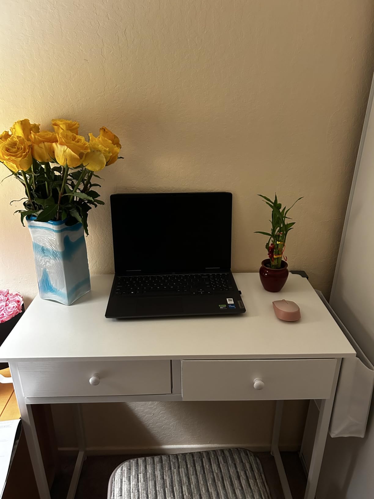 Lufeiya Small Computer Desk with 2 Drawers for Bedroom, 31 Inch Home Office Desk with Storage Fabric Drawer and Bag, Study Writing Table for Small Spaces, Rustic Brown customer photo 2