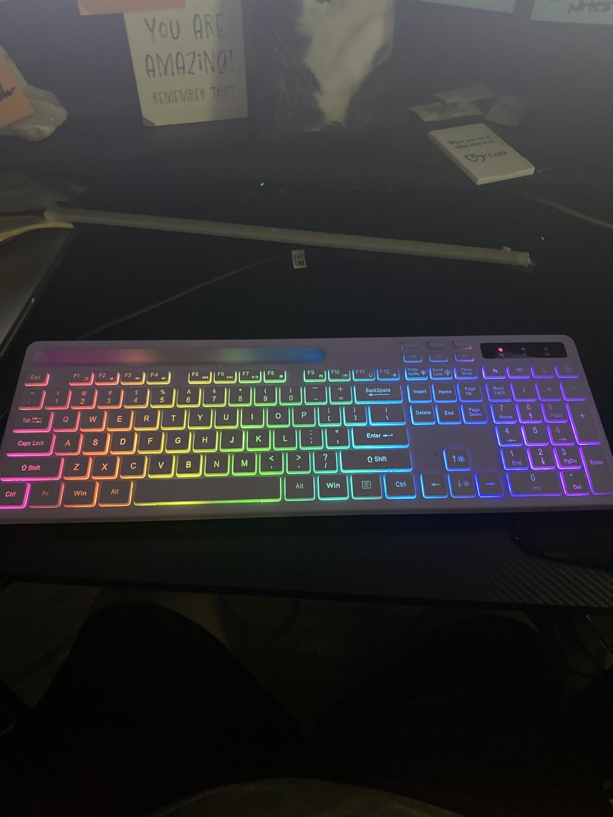 Soueto Wireless Keyboard with RGB Backlit, Phone Holder for Mac/PC, Black customer photo 2