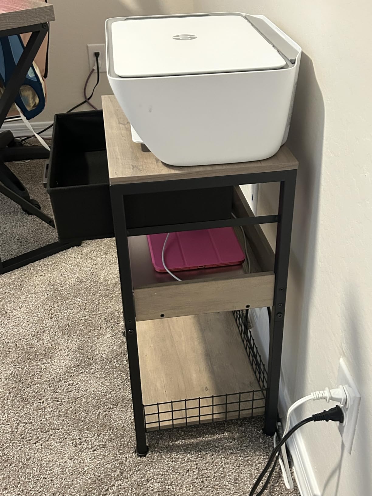 Lerliuo Printer Stand with Storage,3 Tier Home Office Organizer with Fabric Drawer,Industrial Style Printer Table for Printer, Scanner, Paper and Office Supplies customer photo 1