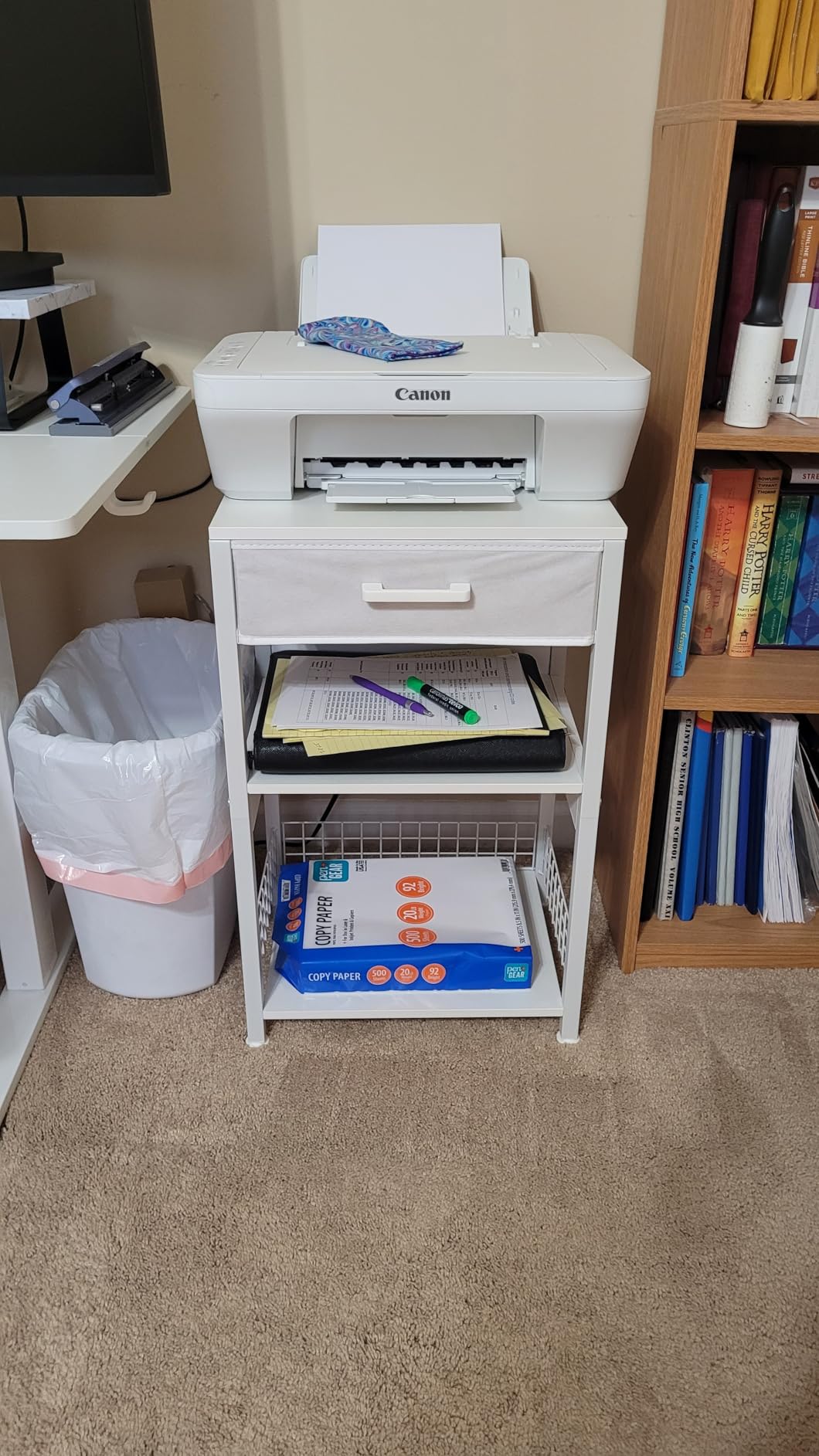 Lerliuo Printer Stand with Storage,3 Tier Home Office Organizer with Fabric Drawer,Industrial Style Printer Table for Printer, Scanner, Paper and Office Supplies customer photo 2