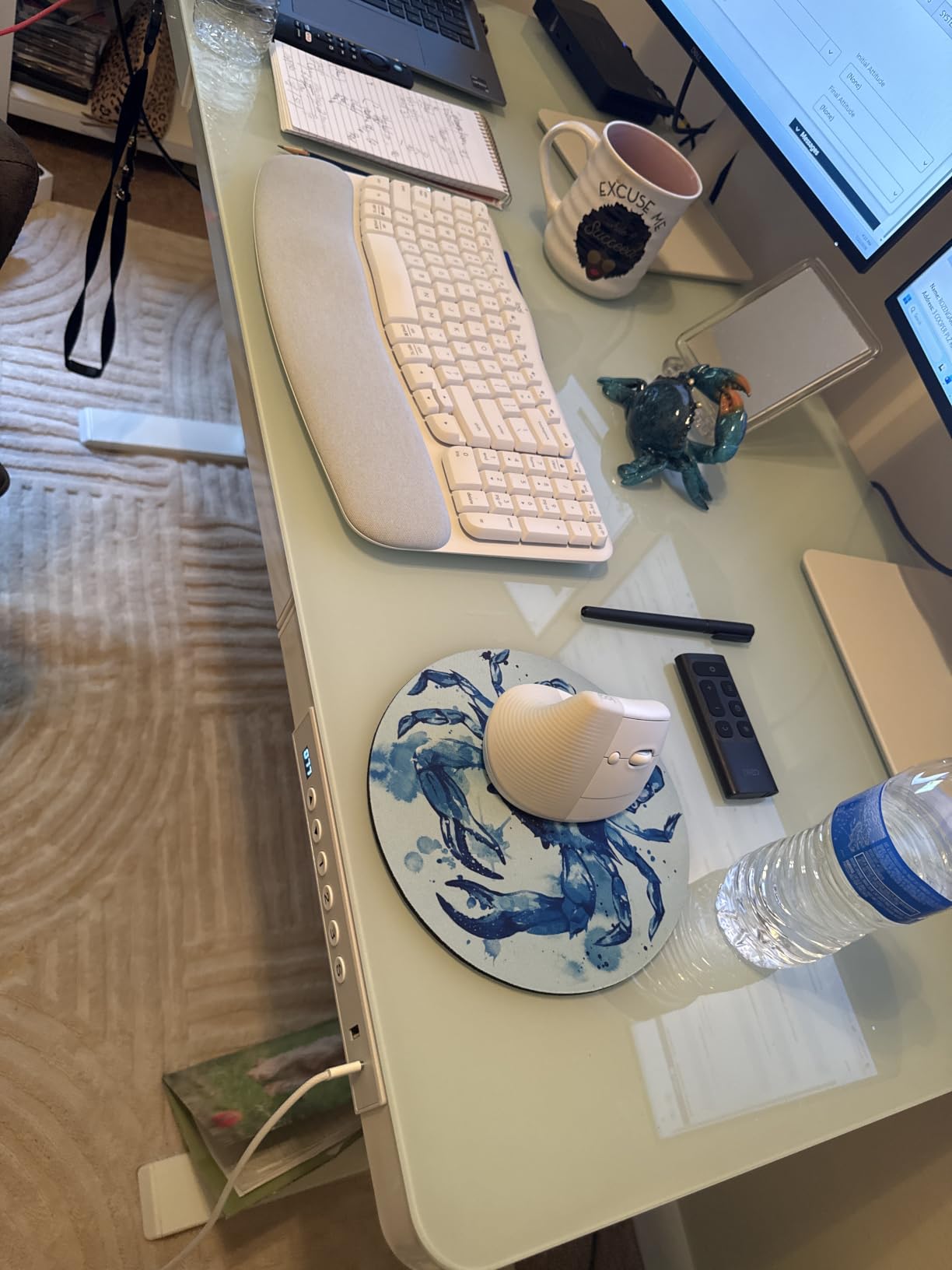 BANTI 55 Inch One-Piece Standing Desk with Glass Top and Drawer, White customer photo 1