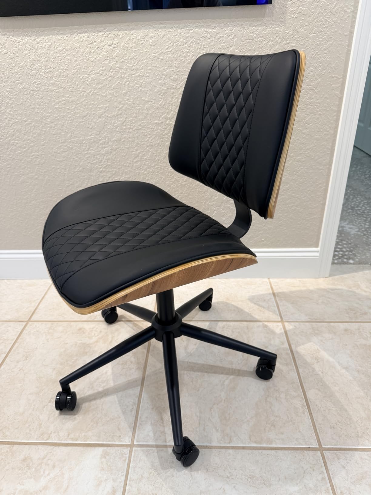Home Office Chair No Arms with Wheels, Mid Back Walnut Style,Beige customer photo 1