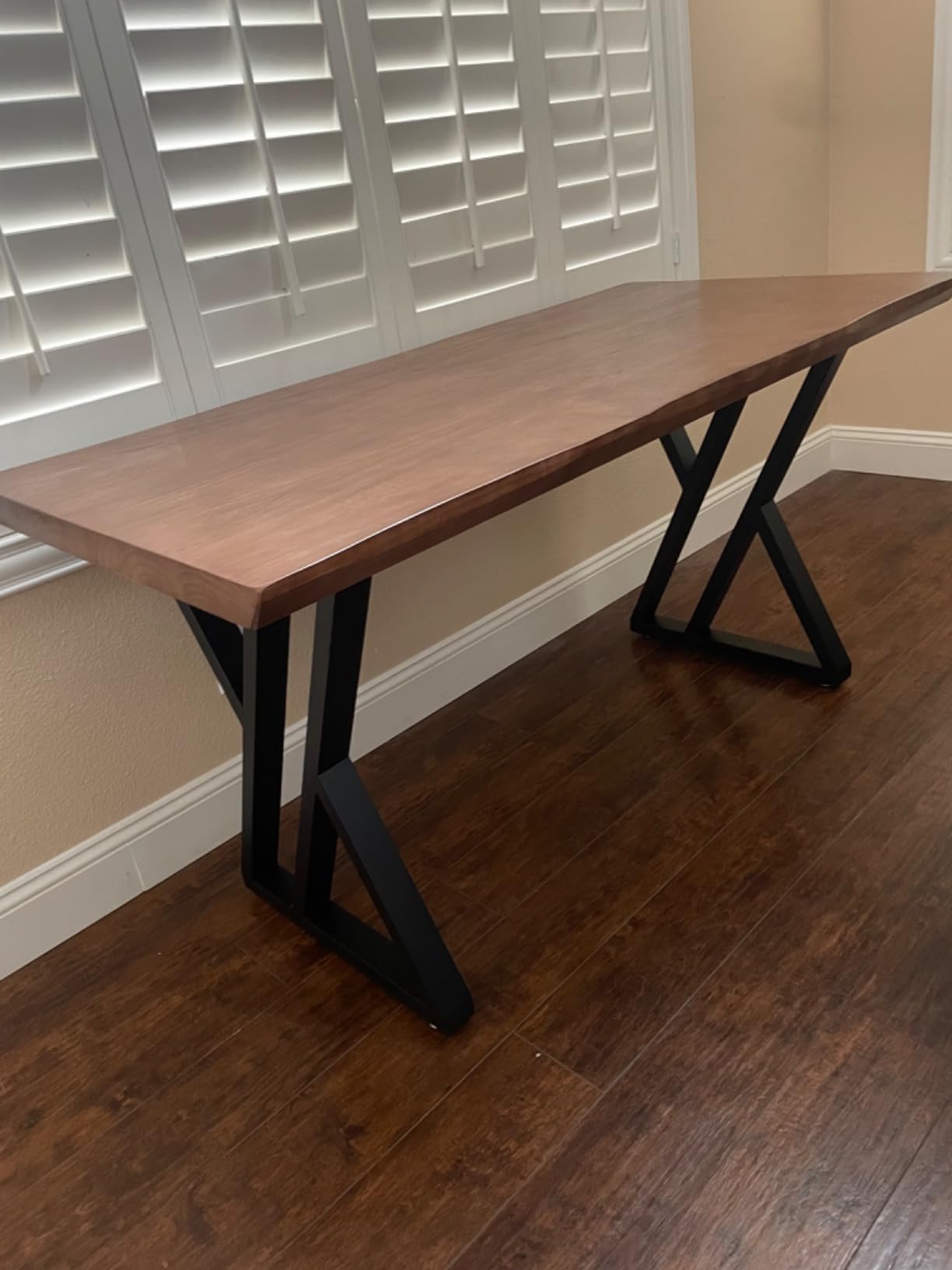 Solid Wood Desk 55 inches, Home Office Computer Desk Wooden Rustic Writing Desk Metal Modern Simple Design Executive Real Wood Desk(Rustic Brown) customer photo 1