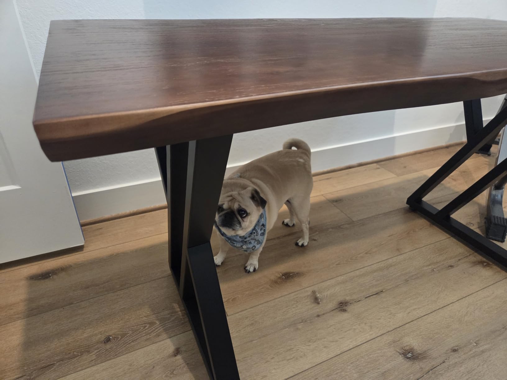 Solid Wood Desk 55 inches, Home Office Computer Desk Wooden Rustic Writing Desk Metal Modern Simple Design Executive Real Wood Desk(Rustic Brown) customer photo 2