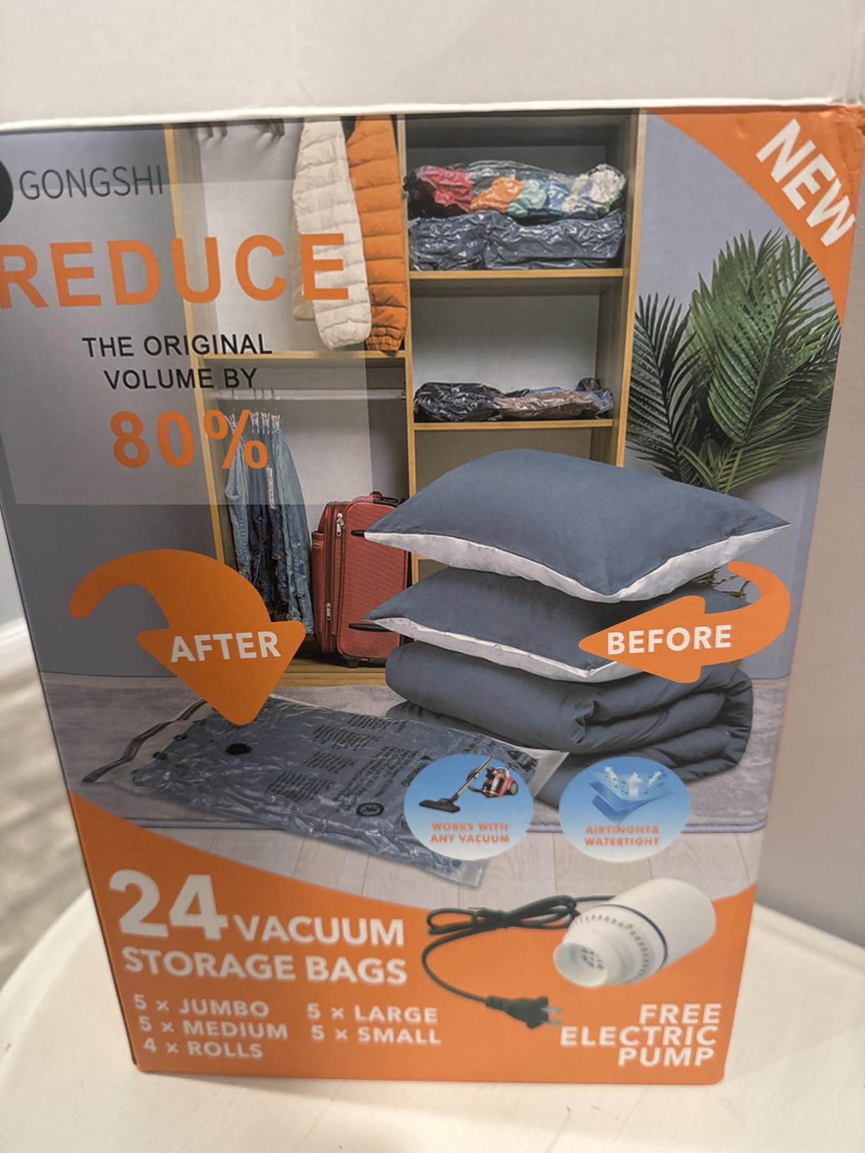 GONGSHI Vacuum Seal Bags for Clothing Travel & Home Storage, Travel Vacuum Bags with Pump,Space Saver for Blankets, Comforters, Pillows, Clothes,24 Combo with Electric Pump customer photo 2