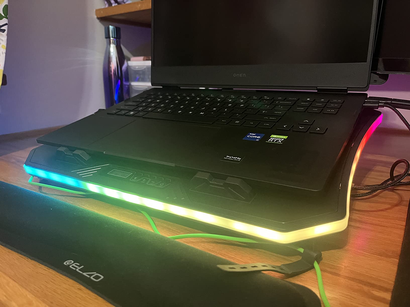 KeiBn Laptop Cooling Pad, Gaming Laptop Fan Cooling Pad with 15 Quiet Fans, RGB Laptop Cooler for 10-17.3 Inch, 4 Height Stands, 2 USB Ports - Blue customer photo 1