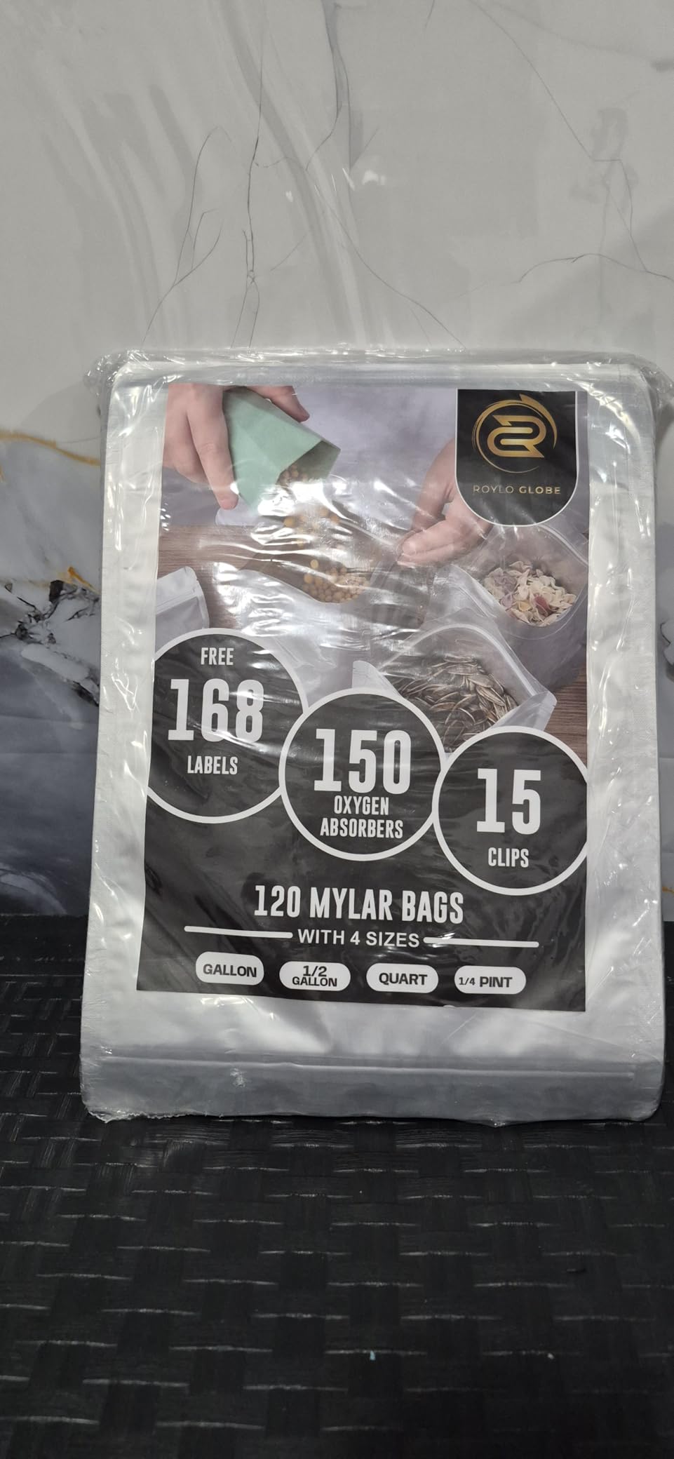 120 Mylar Bags with 150 Oxygen Absorbers-168 Labels & Stand-Up Reusable | 4 Sizes Airtight Smell Proof Resealable with 15 Clips-11 MIL Thick for Food Storage customer photo 1