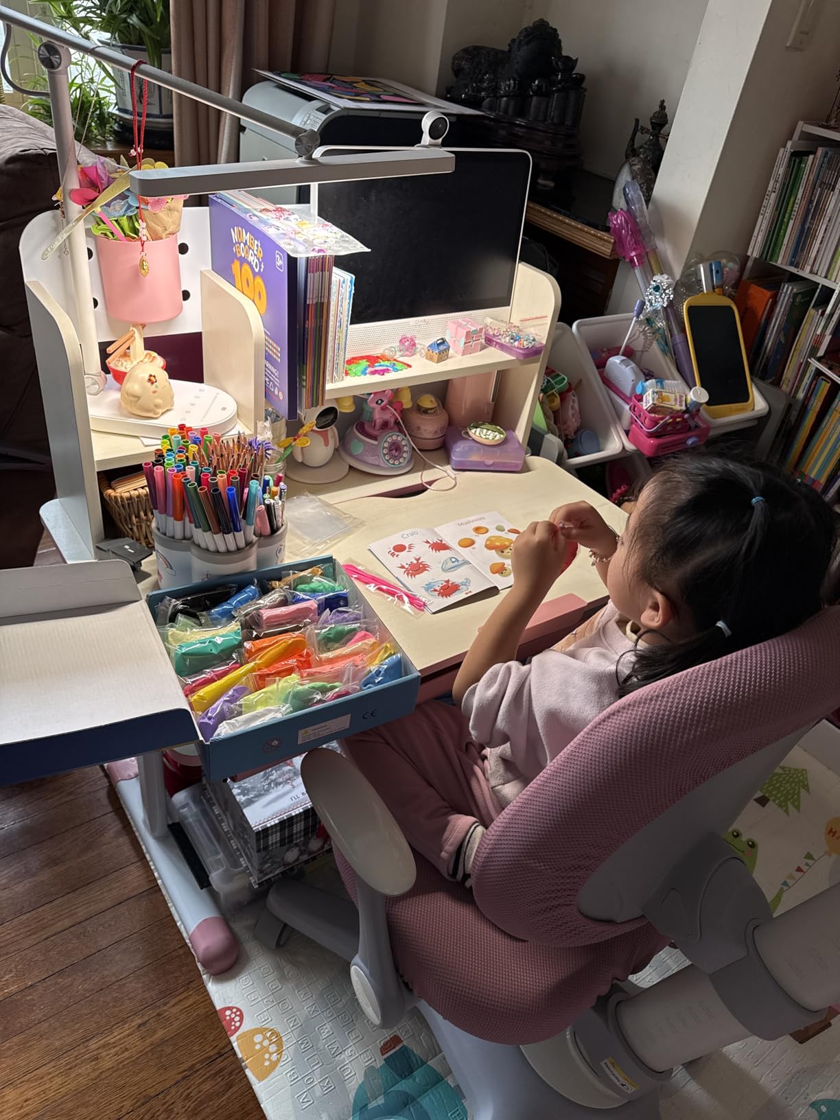 Costzon Kids Study Desk, Height Adjustable Children School Desk with Storage, Tilt Desktop, Pen Holder & Scale Ruler, Student Computer Desk Writing Table for Home School Use, Desk for Kids (Grey) customer photo 2