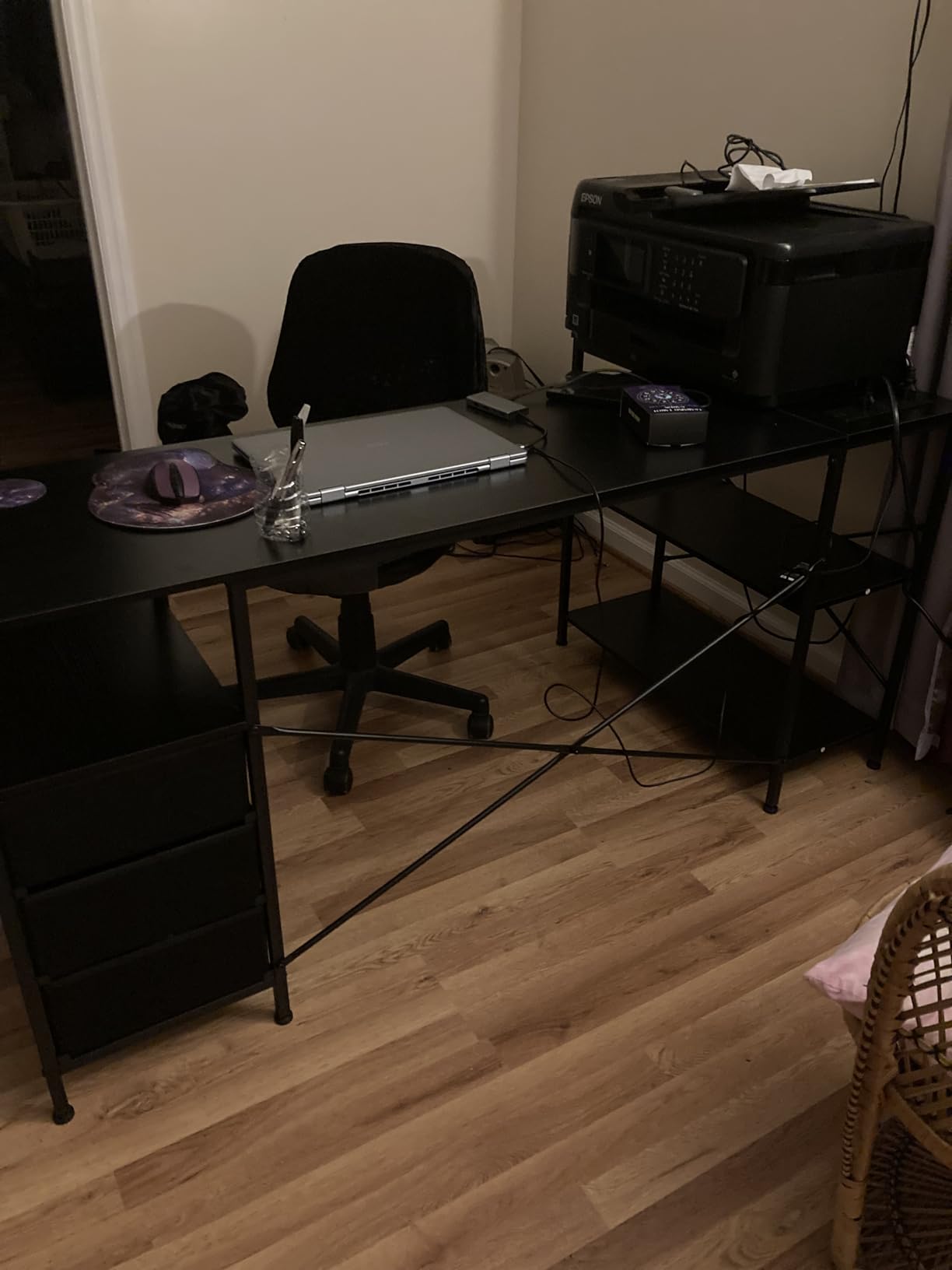 Huuger L Shaped Office Desk with Power Outlets & 3 Drawers customer photo 1