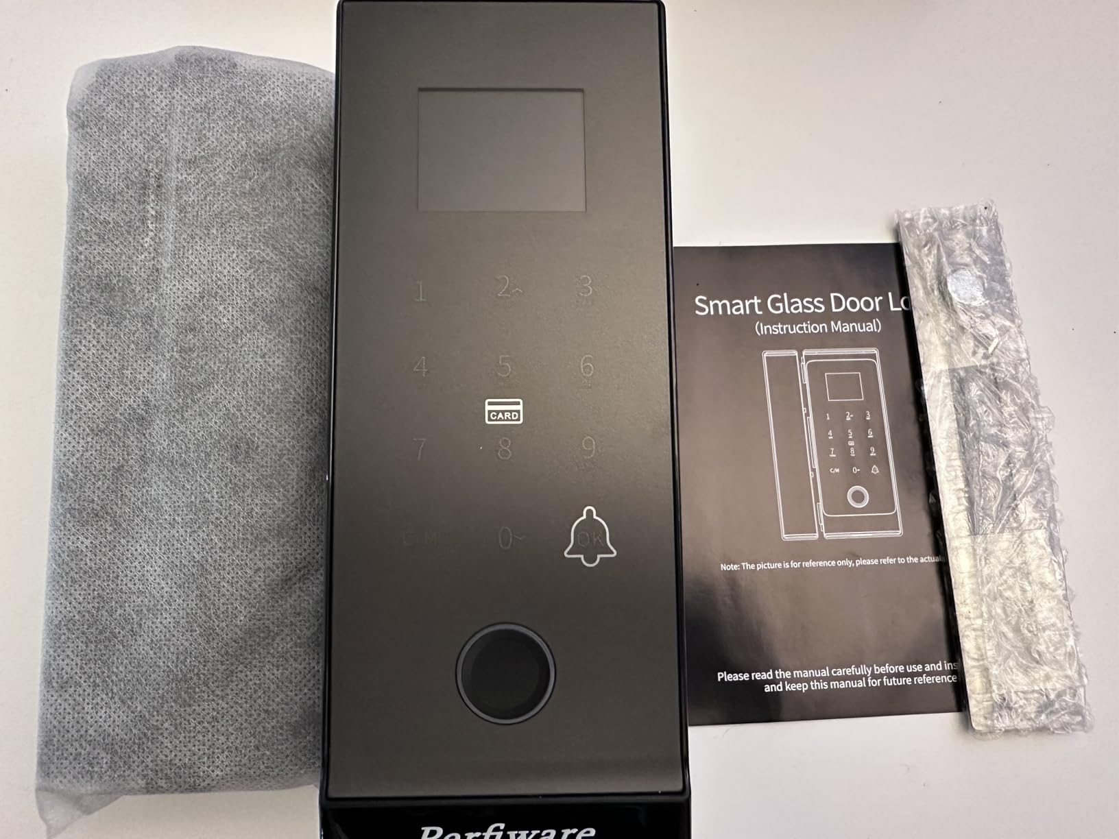 Smart Glass Door Lock,Fingerprint Keyboard Remote Pin LG2315 with App Glass Door Locks,Drill-Free Door Lock Security,Great for Office,Home,Hotel,Apartment,Store customer photo 1