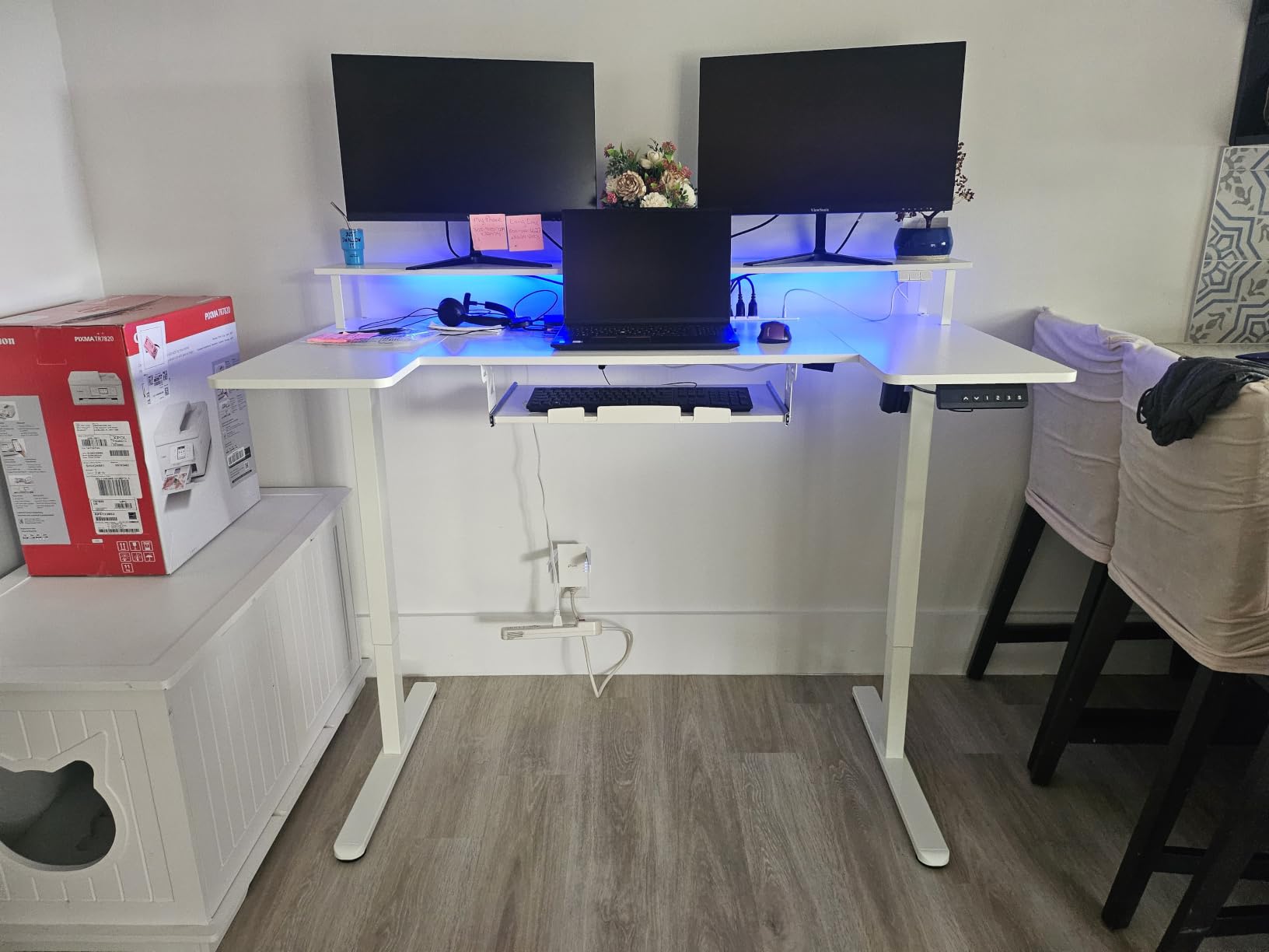 OffiGo 55 Inch U Shaped Electric Standing Desk with Keyboard Tray, White customer photo 2