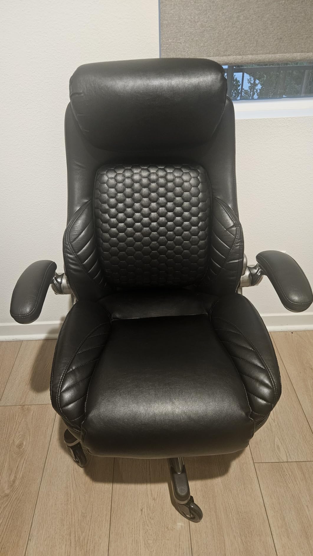 COLAMY Office Ergonomic Desk High Back Executive Chair with Pop-Out Lumbar Support, Upgraded Casters, Adjustable Headrest, Flip-Up Arms, Leather Home with Thick Cushion for Comfort - Black customer photo 2