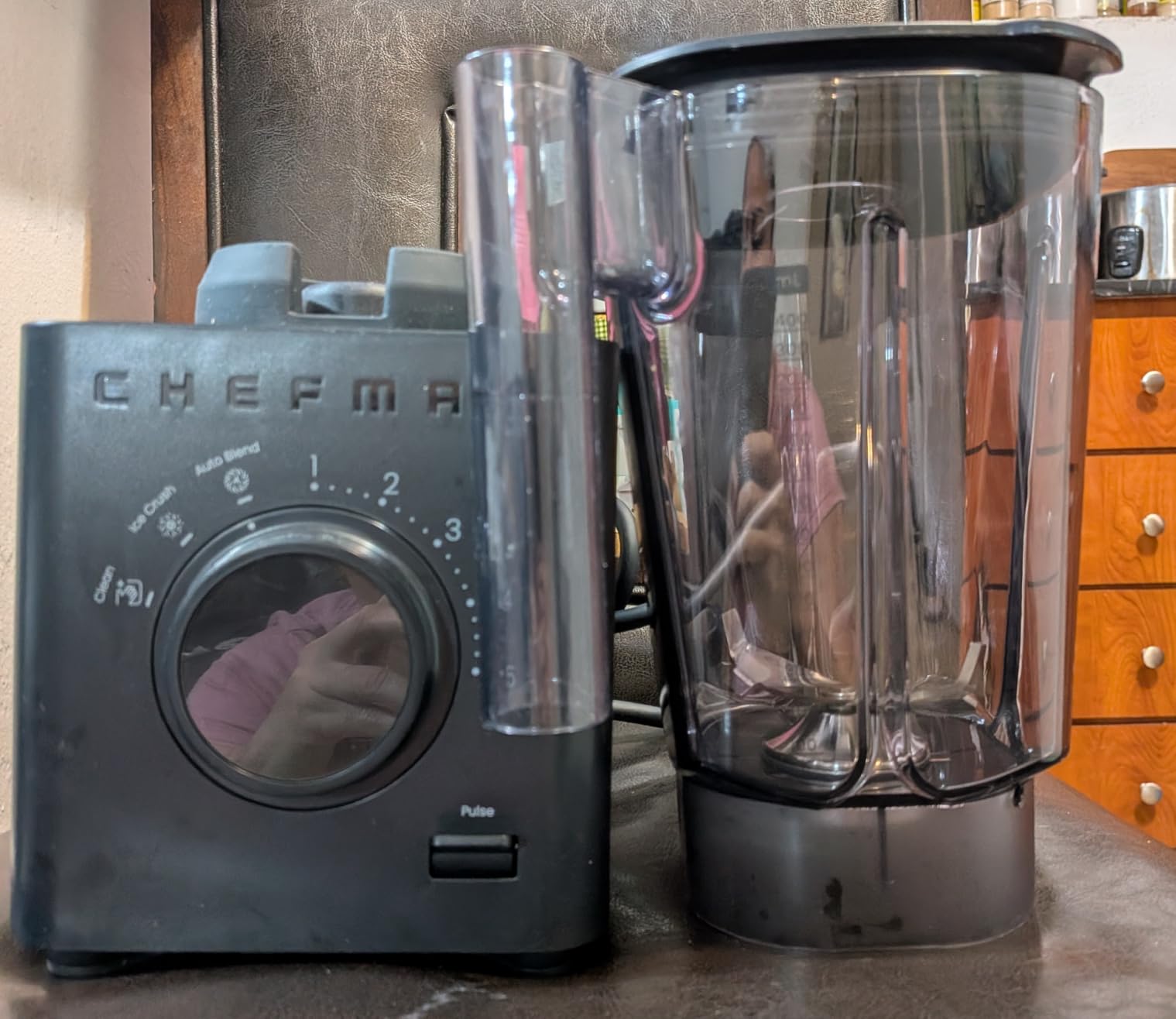 Chefman Obliterator 48 oz Countertop Blender for Smoothies, 1380W Motor to Crush Ice, Nuts, and Frozen Fruit with Stainless Steel Blade, Auto Blend Function, Includes Tamper and Scraper - Concrete customer photo 2