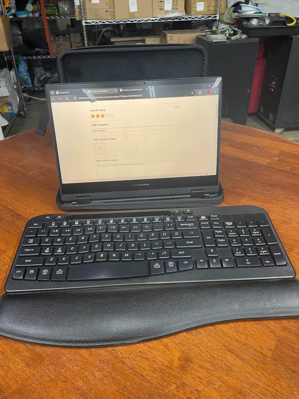 EAYBLLY 2.4G Wireless Ergonomic Keyboard, Full Size Wave Keys with Memory Foam Wrist Rest & 7.28in Phone Holder, USB-C Adapter Included for Windows Mac Chrome OS, Office or Home (Black) customer photo 2