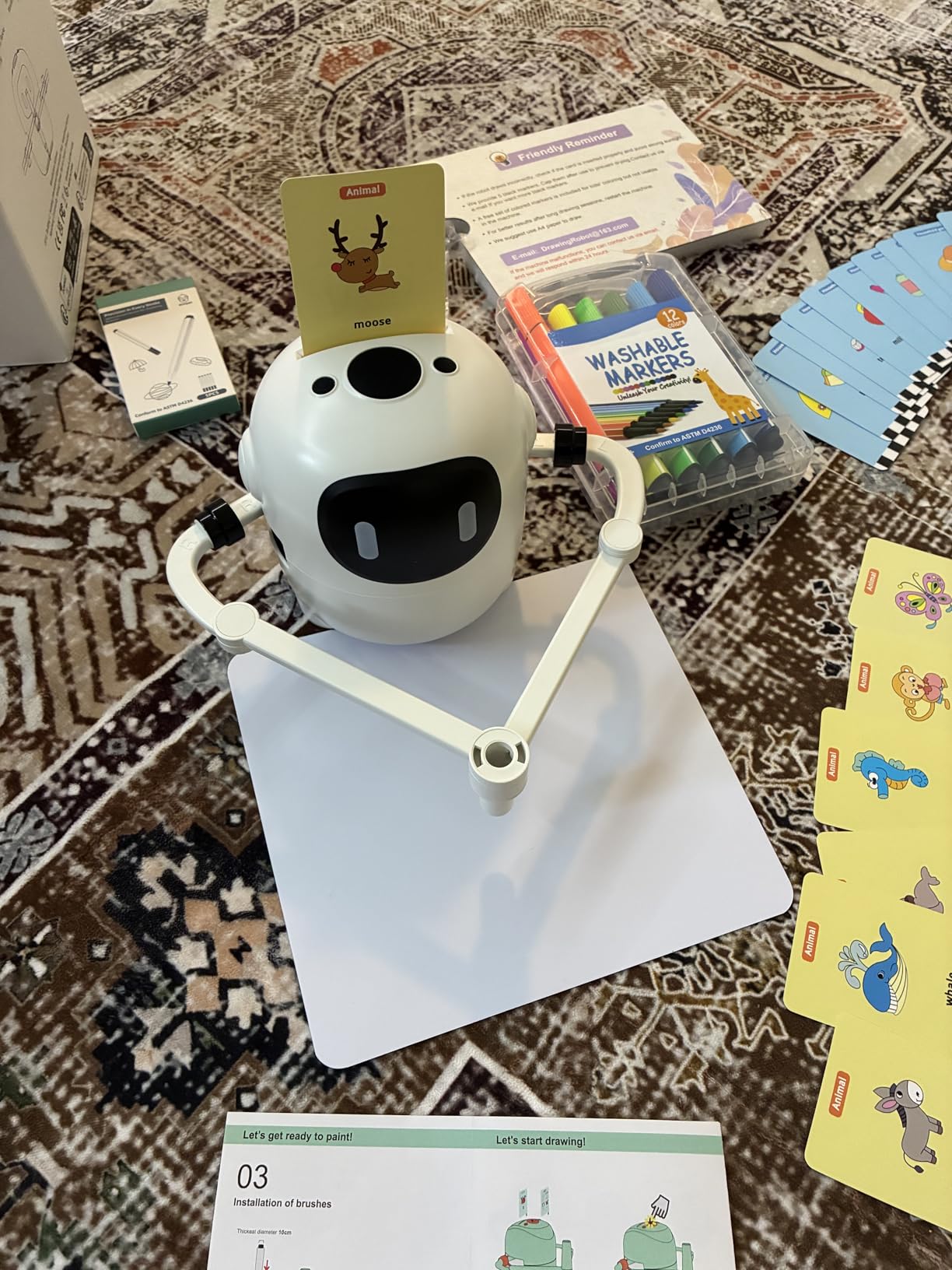 RIVGOT Drawing Robot for Kids with 150 Cards, Voice Interactive Educational Drawing Machine, Montessori Painting Learning Toys for 3 4 5 6 7 8 Year Old Boys Girls Birthday Party customer photo 2