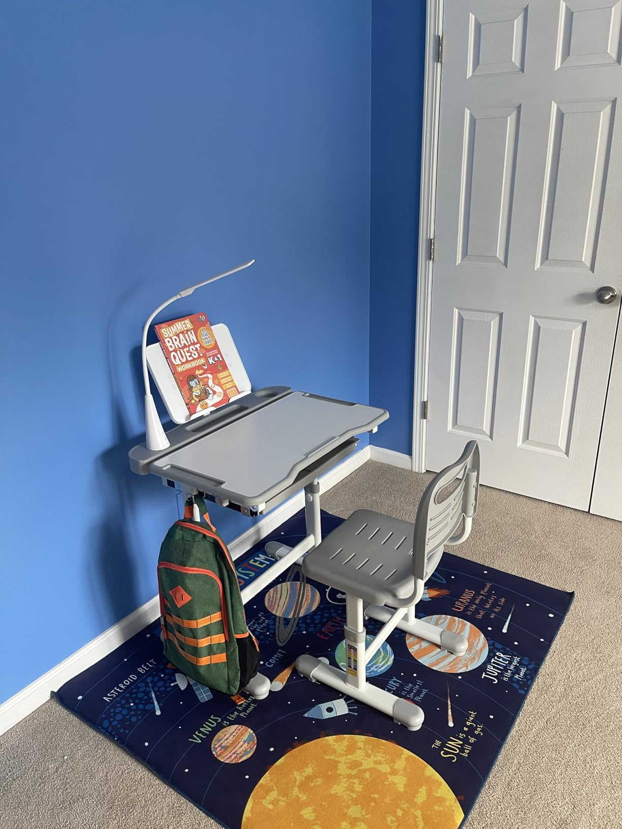 VEVOR Kids Study Chair and Desk Set, Study Desk and Chair for Kids with Table Lamp, Adjustable Height & 0-40° Tilted Desktop, Children Table for Bedroom, Blue customer photo 1