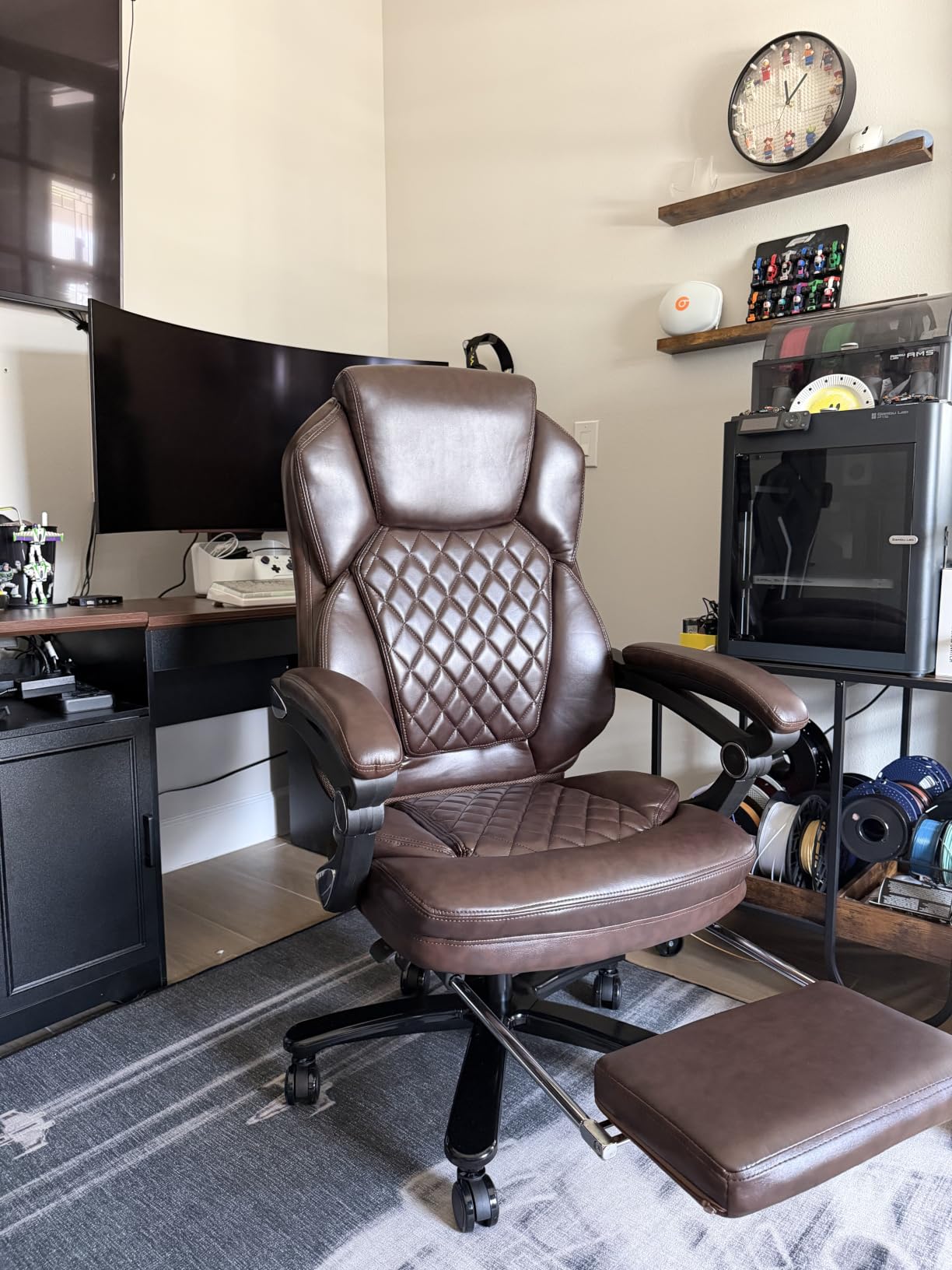 Plus Size Leather Reclining Office Desk Chair with Footrest Blue customer photo 2