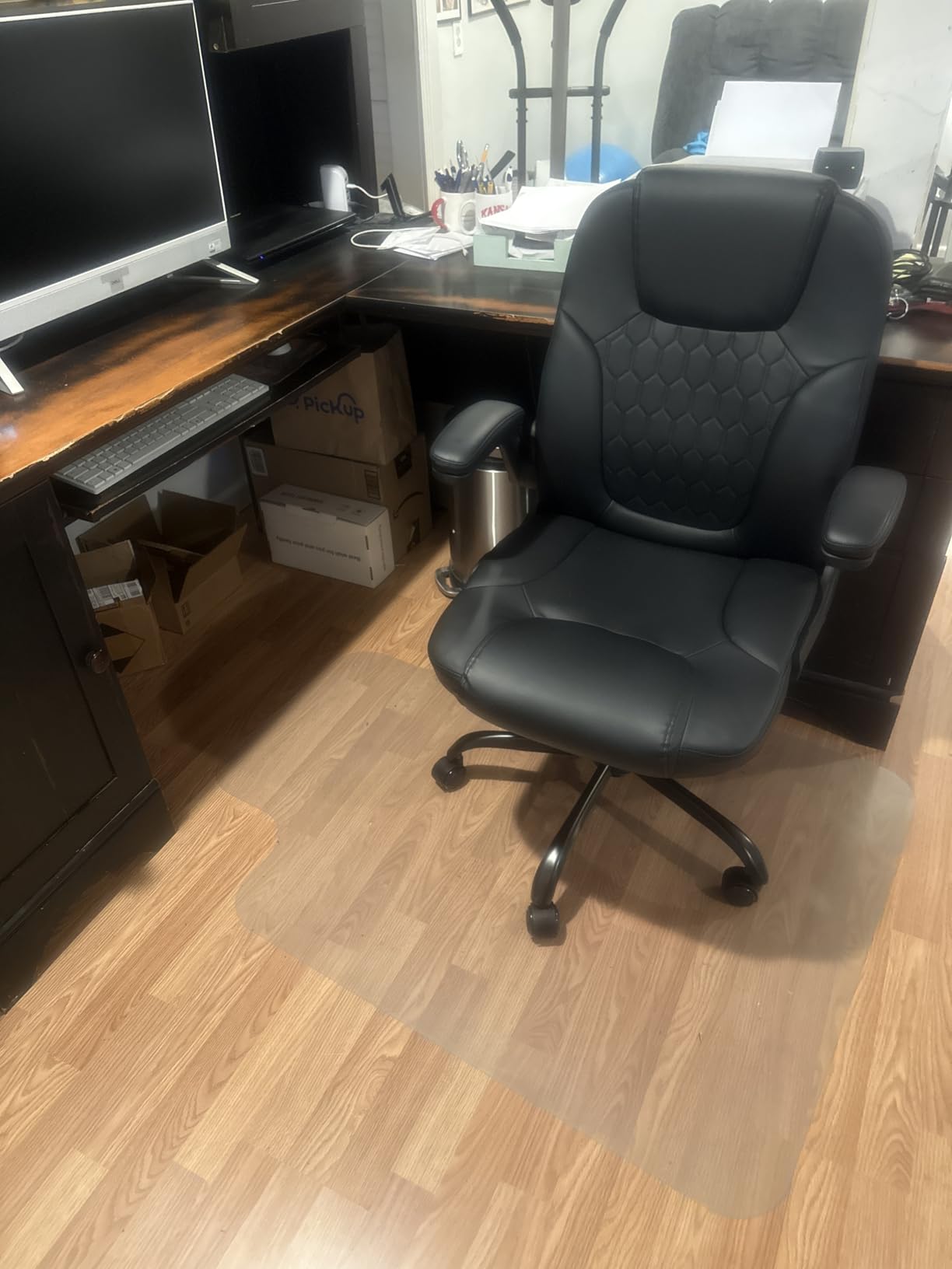 Leather Office Chair Swivel Lumbar Support for Short People Black customer photo 1