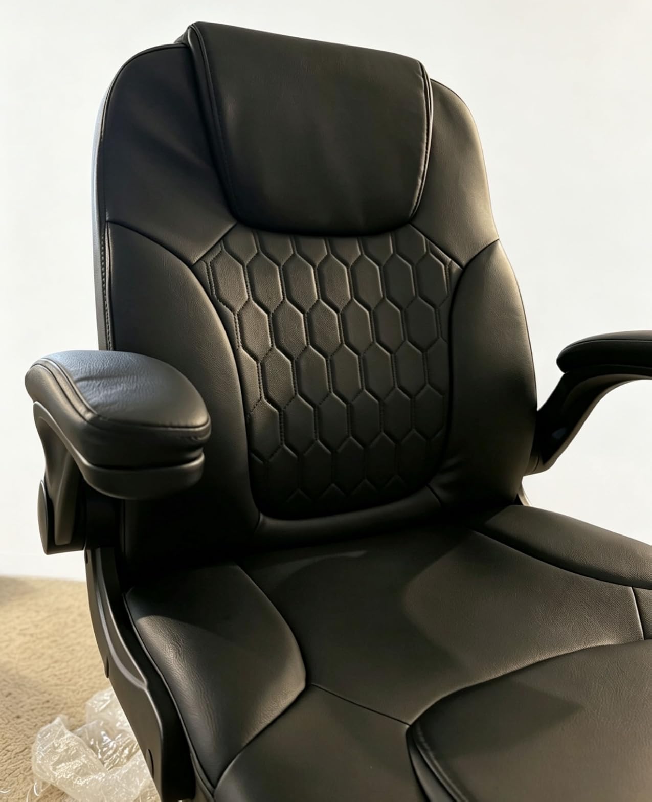 Leather Office Chair Swivel Lumbar Support for Short People Black customer photo 2
