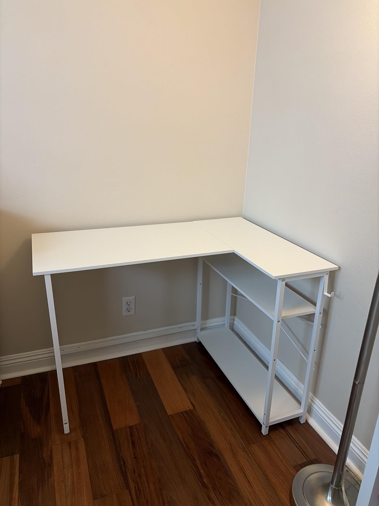 Pamray 40 Inch L Shaped Computer Desk with Reversible Side Storage Shelves, Small Corner Desk for Small Space Home Office, Writing Study Table PC Desk for Bedroom, White customer photo 2