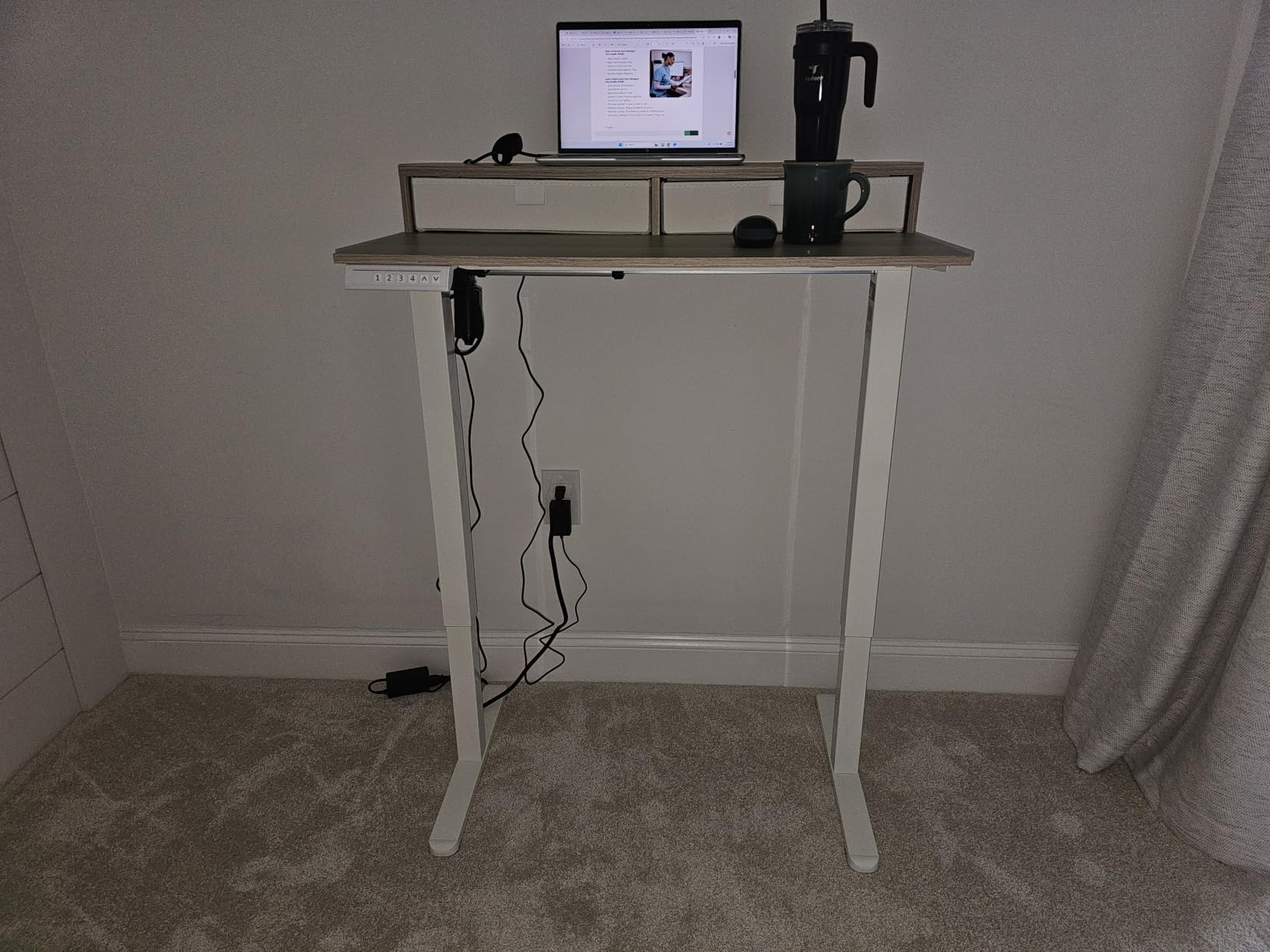 HUANUO 60″ x 30″ Electric Standing Desk with 2 Drawers, C-Clamp Mount Compatible, Height Adjustable Computer Desk, Home Office Stand Up Desk with 4 Preset Heights & 2 Hooks, Walnut customer photo 2