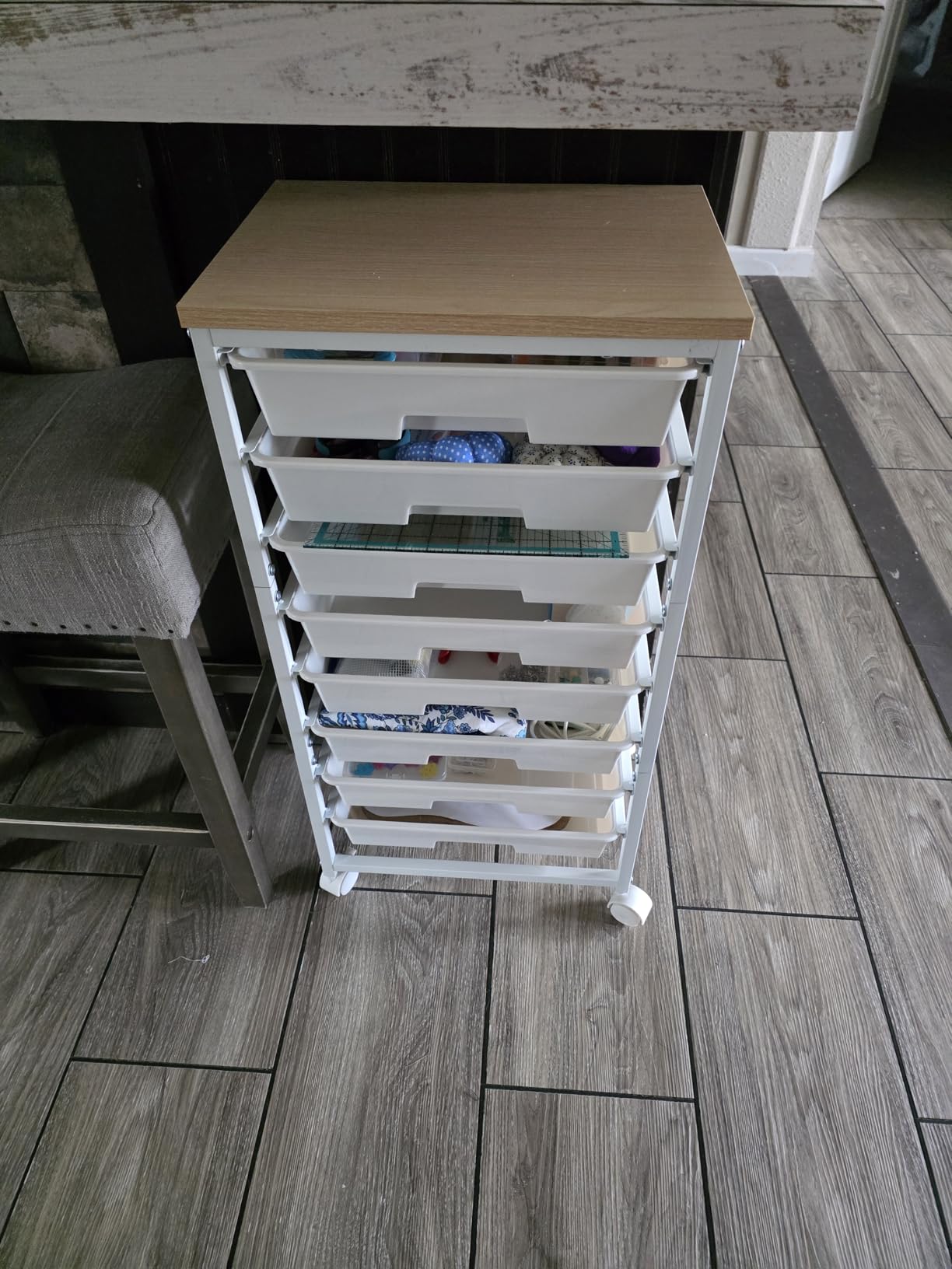 LEHOM Rolling Storage Cart with 8 Drawers, Utility Cart on Wheels with Metal Frame and Wooden Tabletop for Living Room Bedroom Dorm, Office Storage & Art Supply Craft Organizer for Classroom customer photo 1