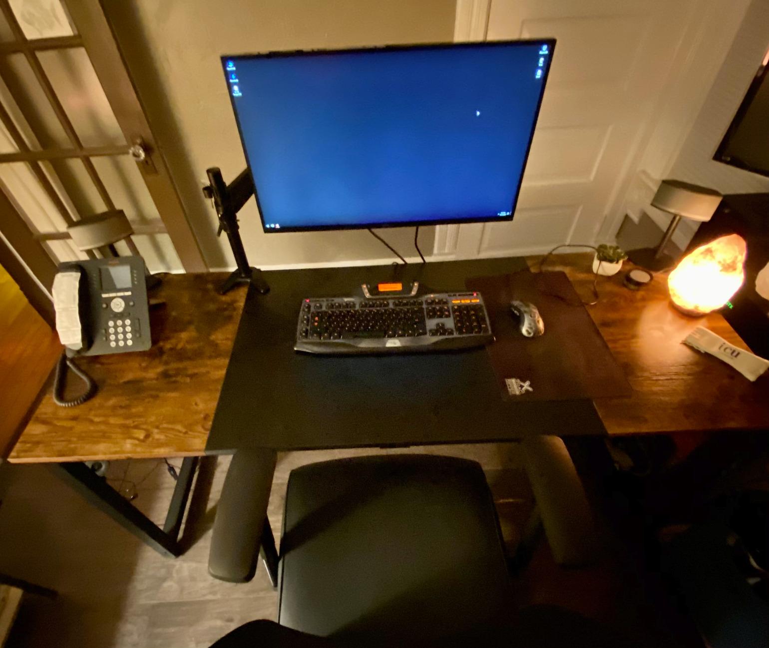 CubiCubi One-Piece Standing Desk 55x26 with 3 Wood Drawers, Light Walnut customer photo 2