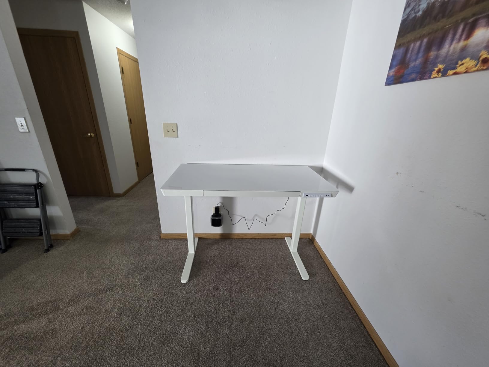 Claiks Small Glass Standing Desk with Drawers & USB Ports 32x19 White customer photo 1