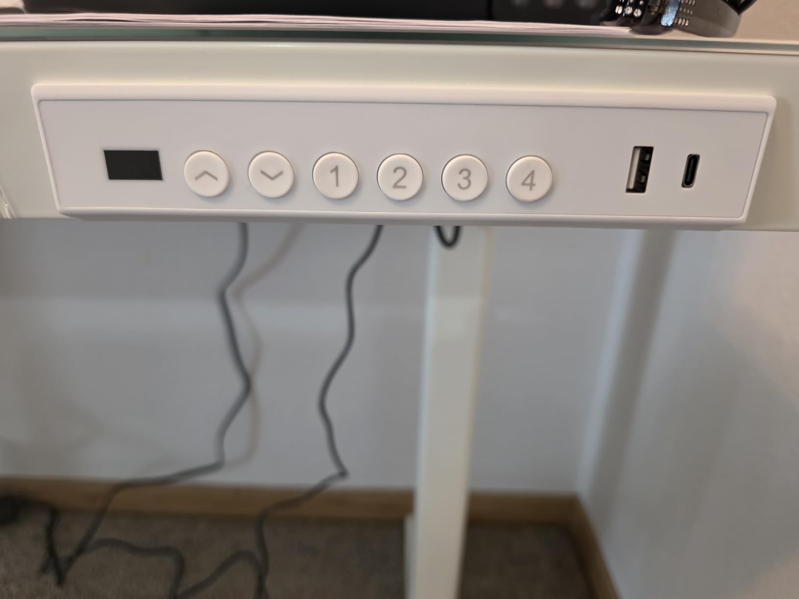 Claiks Small Glass Standing Desk with Drawers & USB Ports 32x19 White customer photo 2