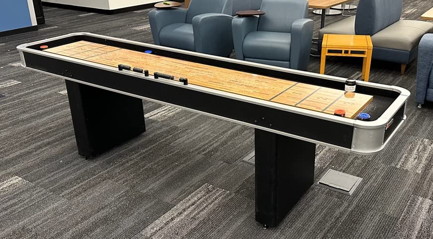 Atomic 9’ LED Shuffleboard Tables with Poly-Coated Playing Surface for Smooth, Fast Puck Action and Pedestal Legs with Levelers for Optimum Stability and Level Play customer photo 2