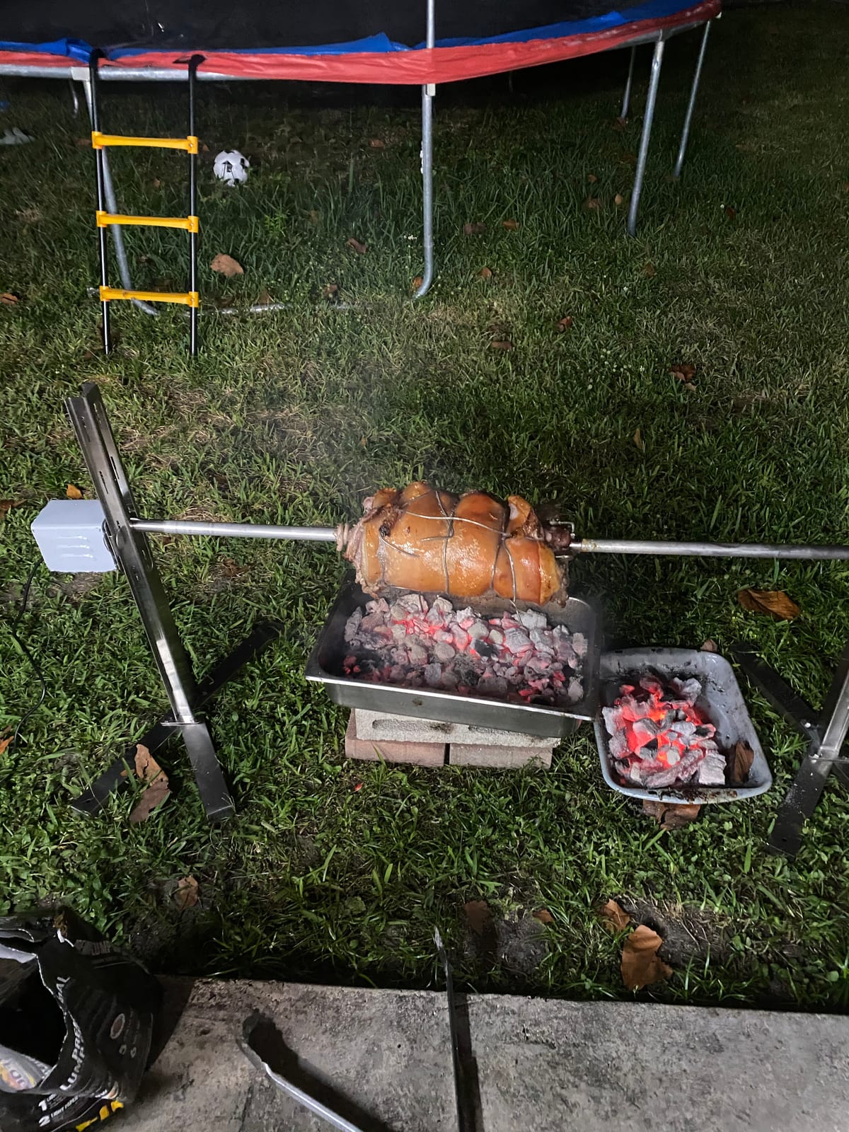 Ash & Ember 13W Tripod Rotisserie Roaster Stand, Rated 85 LB, Adjustable Height Open Fire Roaster, Round Stainless Steel Spit Rod, Electric BBQ Grill Stand for Pork, Chicken, Lamb, or Goat customer photo 1
