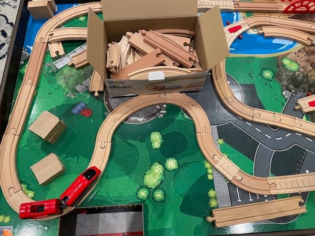 Wooden Train Track 52 PCS Set –18 Feet of Track Expansion + 2 Bonus Trains customer photo 2