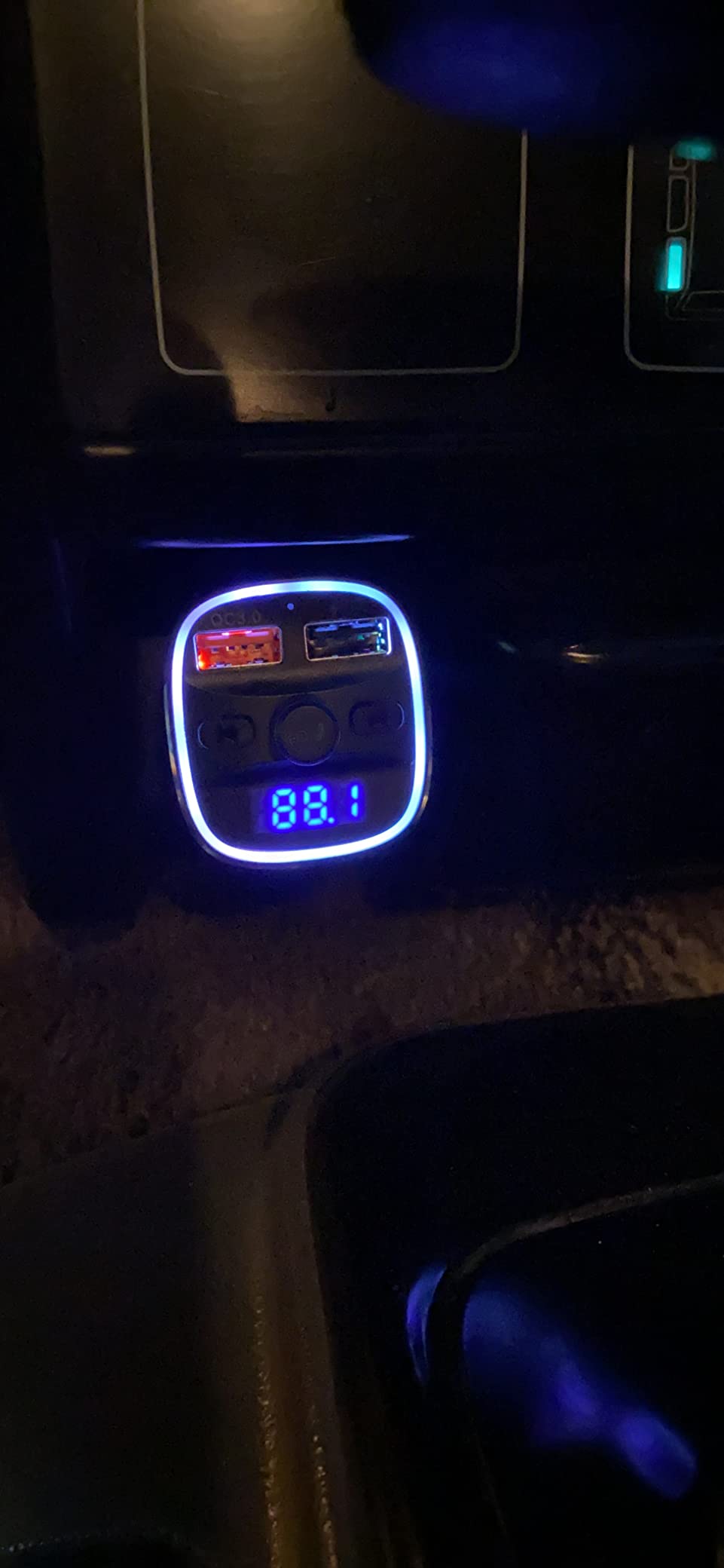 Nulaxy Bluetooth FM Transmitter, Bluetooth Car Adapter with Dual USB Charger Wireless Radio Car Kit MP3 Player Support TF Card & USB Disk, Hands-Free Calling, 7 Colors Led Backlit Light, Black customer photo 1