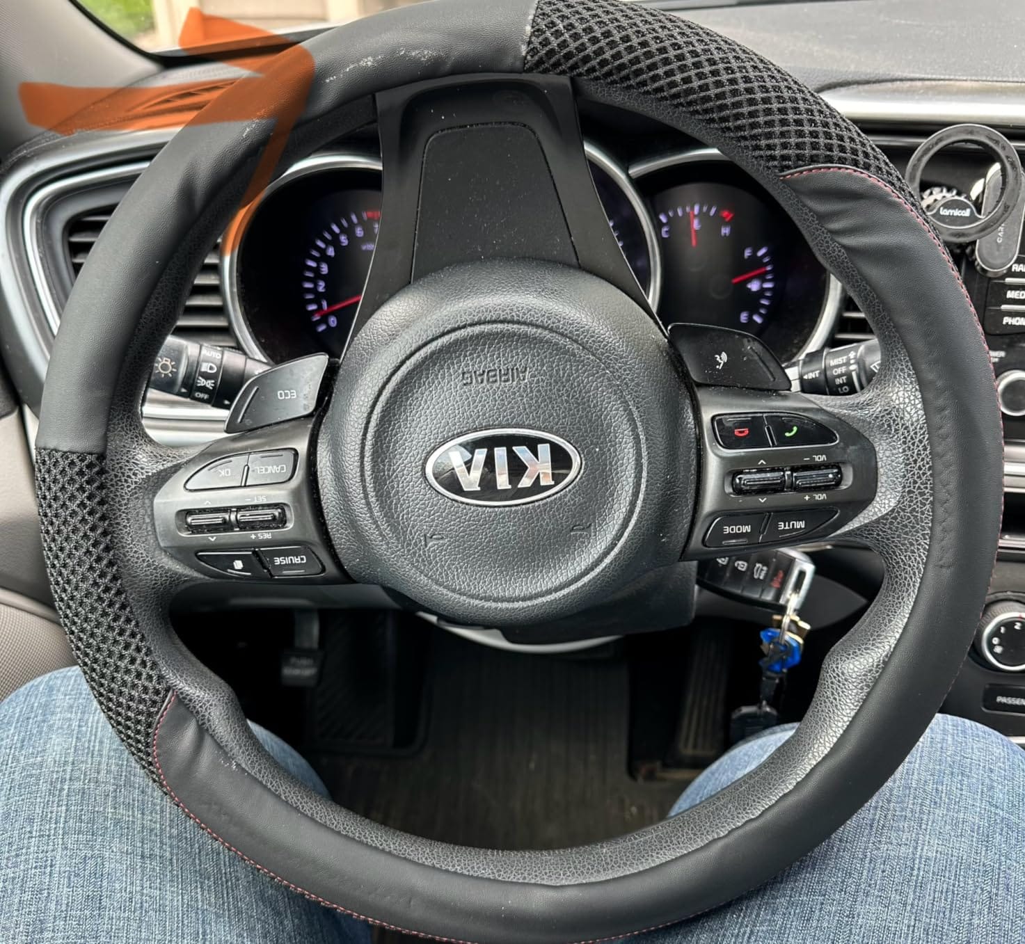 KAFEEK Steering Wheel Cover, Cooling Ice Silk Leather, 15 Inch, Black customer photo 1