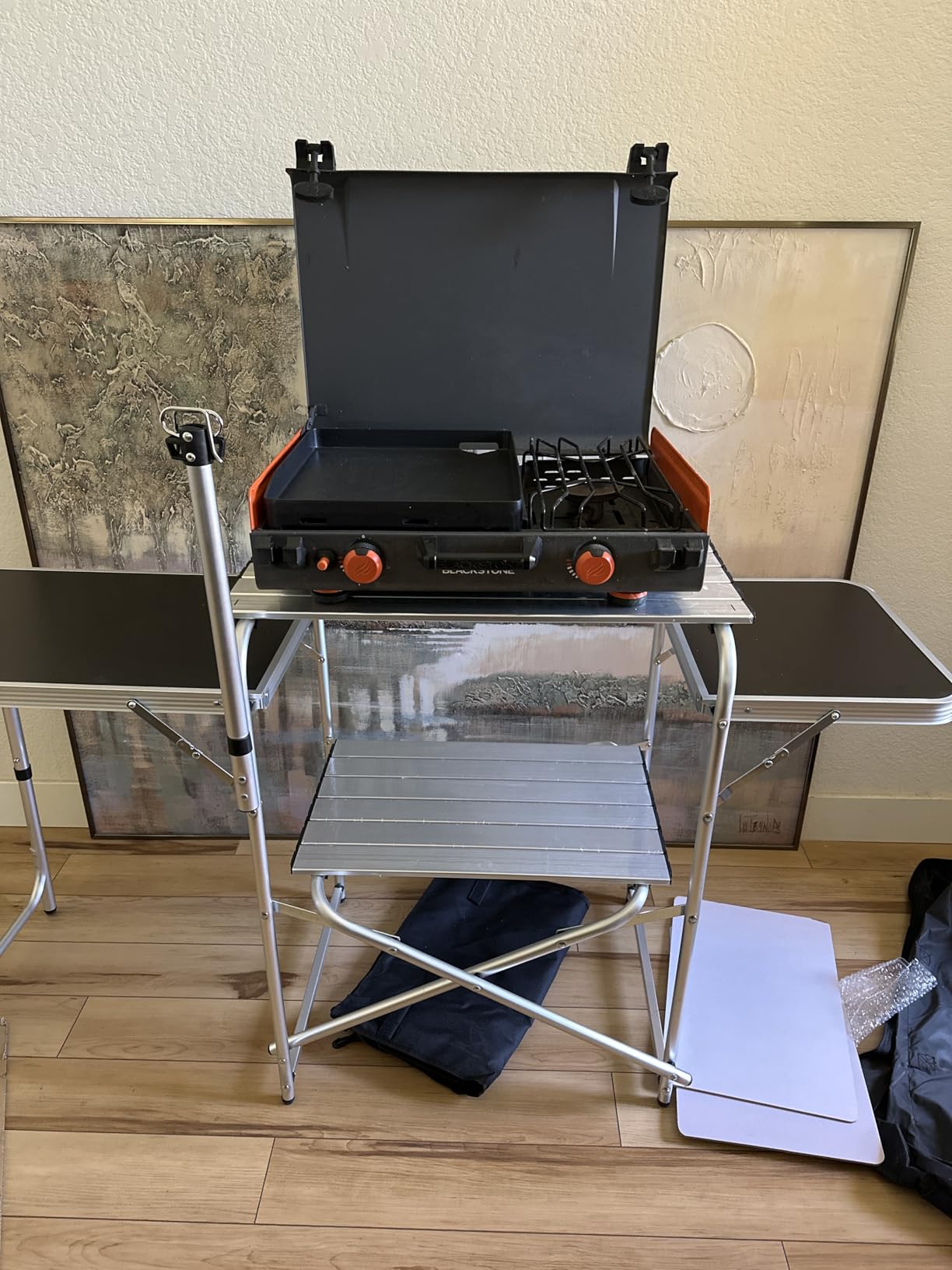 CampLand Folding Camping Kitchen Table with Windscreen,Portable Outdoor Cooking Station with Storage Cabinet & Side Tables Heavy Duty Camp Cook Station for Camping & BBQ (Black) customer photo 2