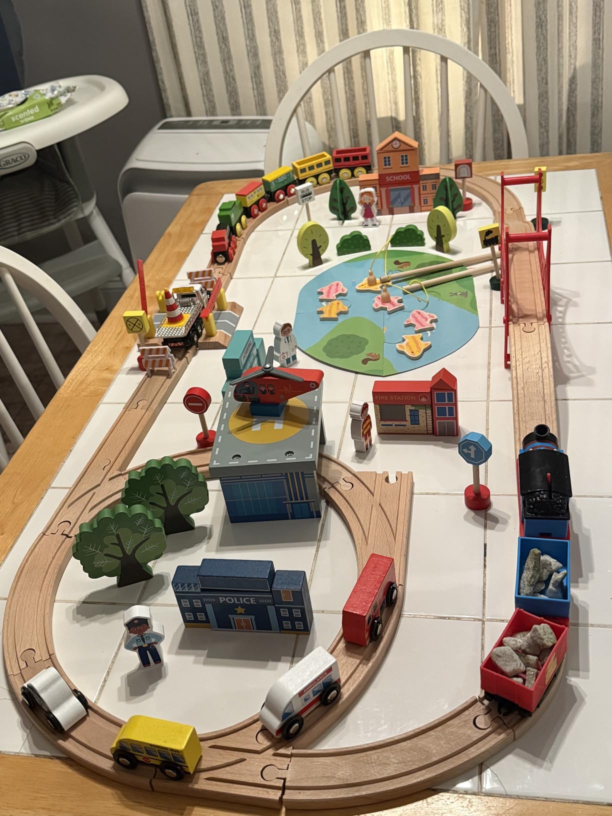 Tiny Land 110PCS Wooden Train Set, Toy Train with Tracks customer photo 1