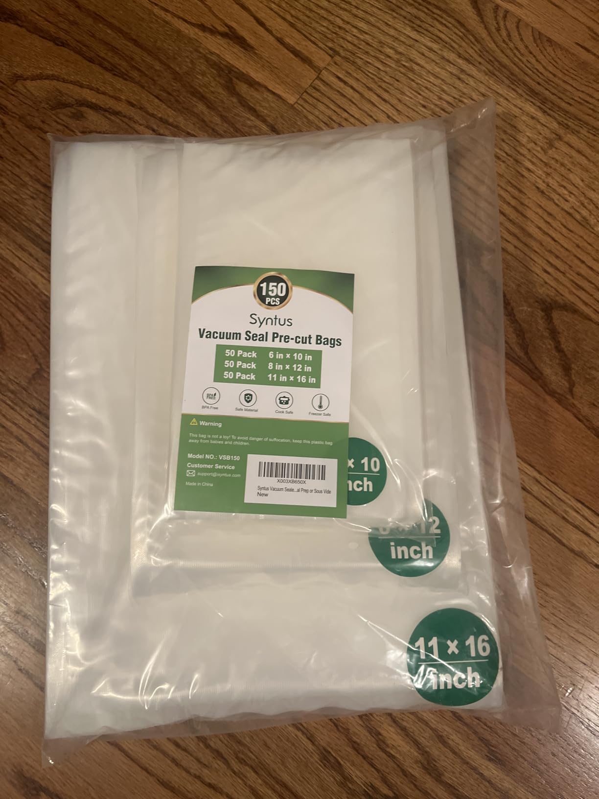 Syntus 150 Pcs Vacuum Sealer Bags for Food, 8x12+11x16+6x10, BPA Free customer photo 2