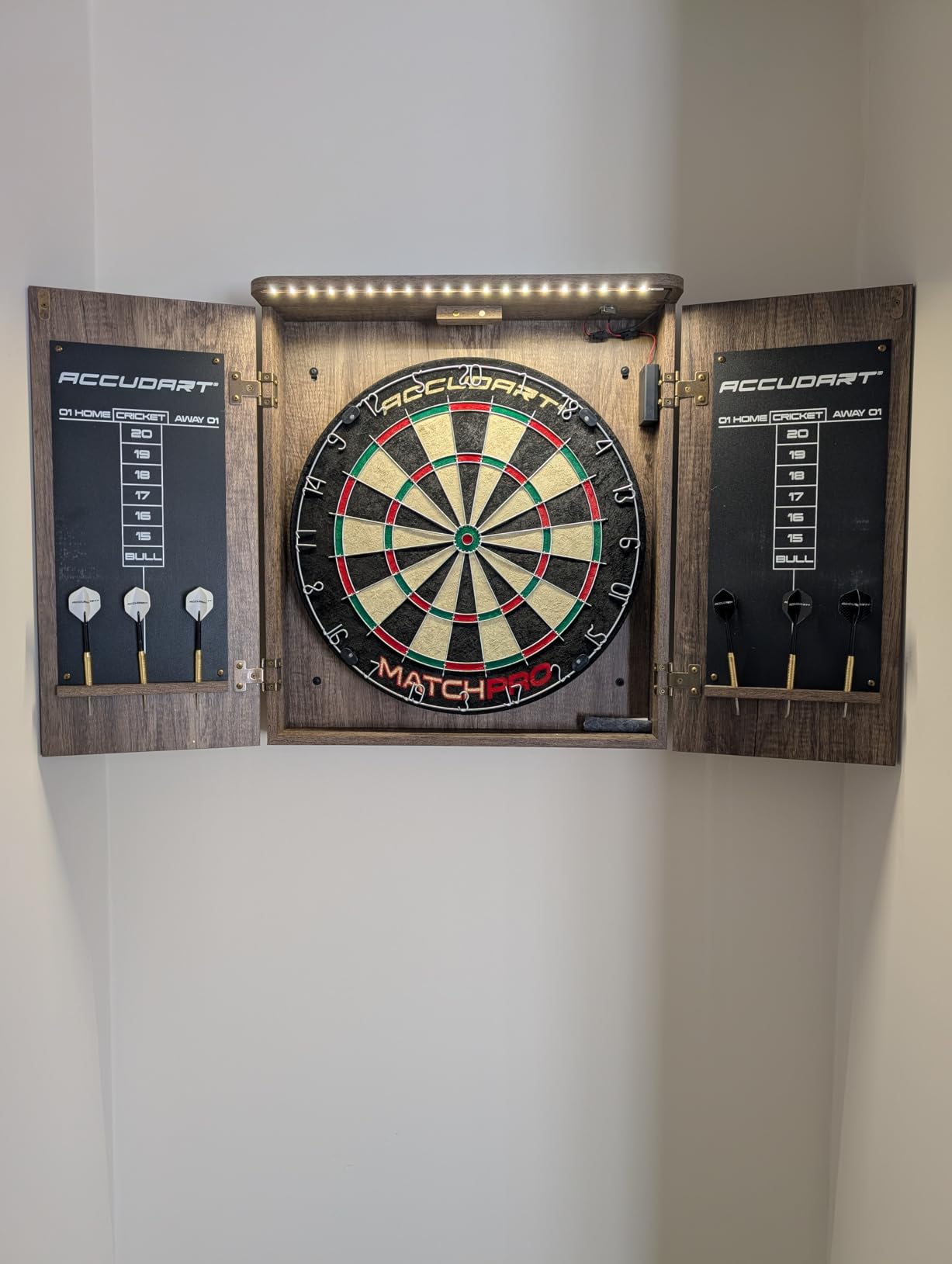 Accudart Match Pro Dartboard Cabinet Set with Auto LED customer photo 2
