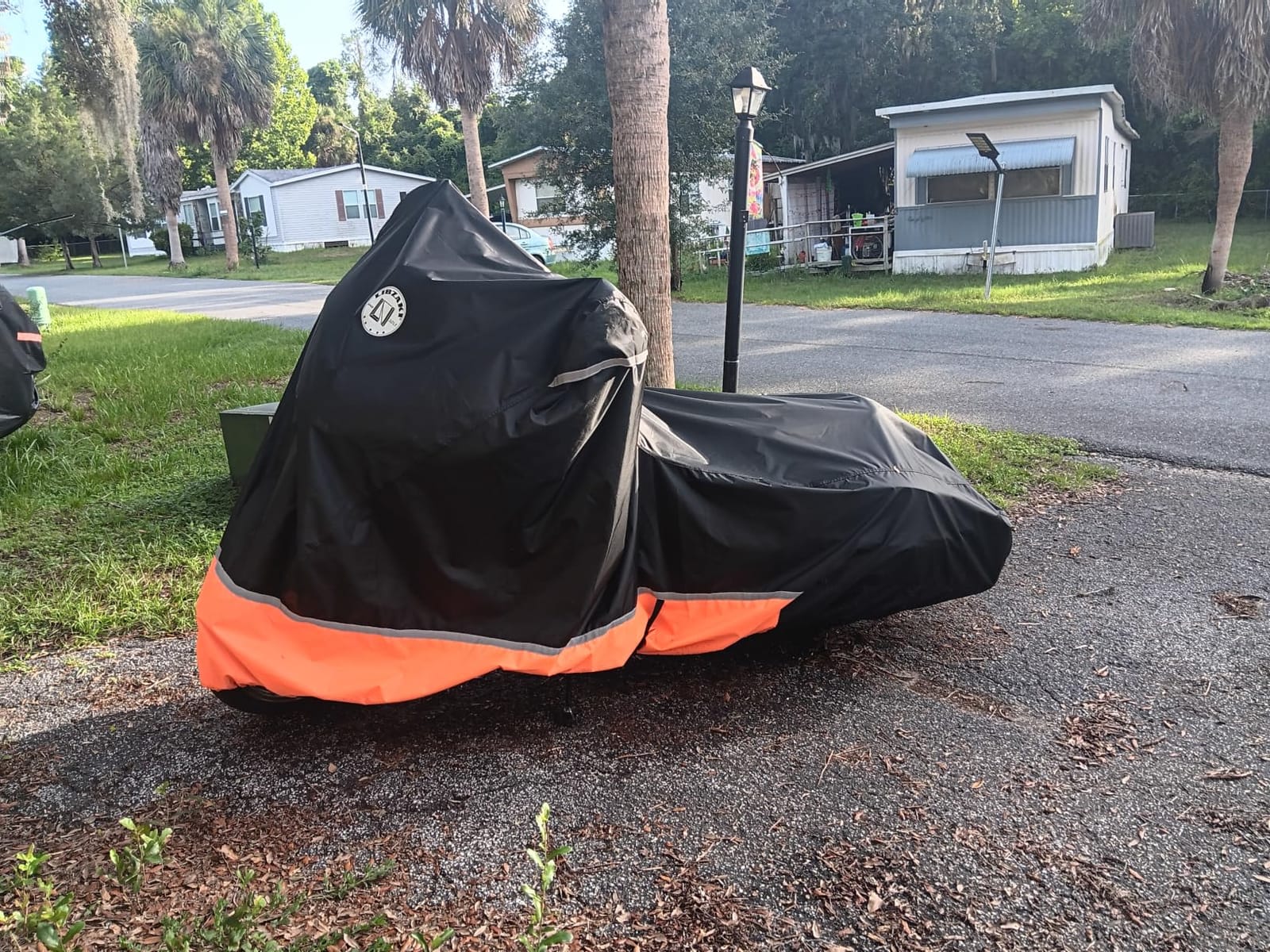 Motorcycle Cover 420D Heavy Duty Storage for Touring Models Harley Davidson Road King,Road Glide,Street Glide,Electra Glide,Heritage Classic,Low Rider-ST,and Most Motorcycles Orange customer photo 2