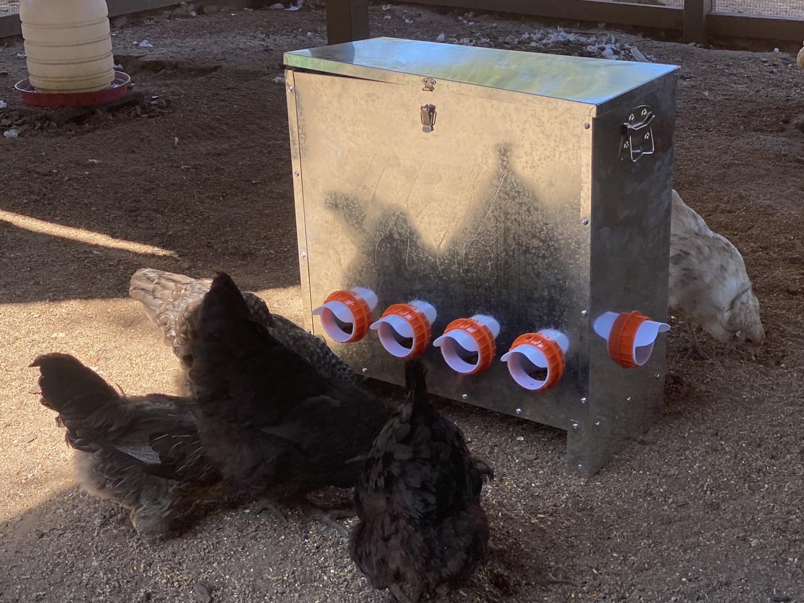 Automatic Chicken Feeder No Waste Metal Poultry Feeder Large Capacity 25lbs for Chickens, Geese, Ducks, Turkeys, Quails (4-Port) customer photo 2