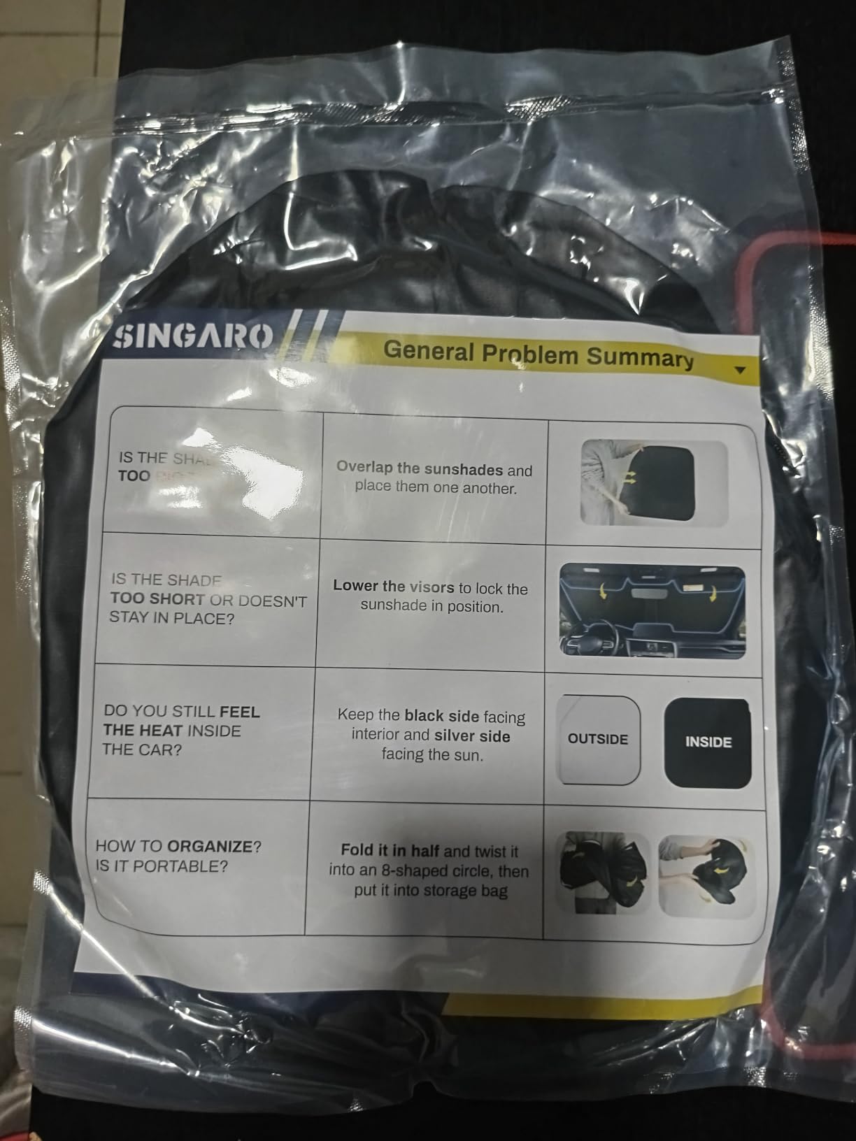 SINGARO Universal 300T Car Windshield Sun Shade, Foldable Reflective for Windshield & Window Shades with Overlapping Design, Car Interior Accessories (64.5